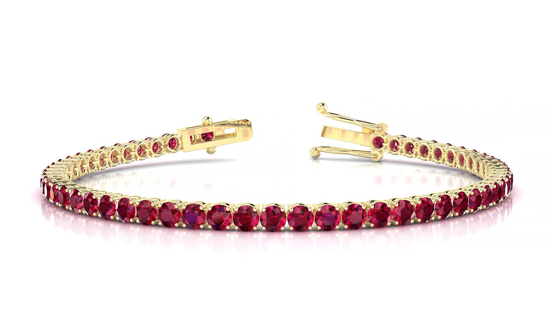 Capri | 18k Yellow Gold 3 mm Round Natural Ruby 17 cm Tennis Bracelet
