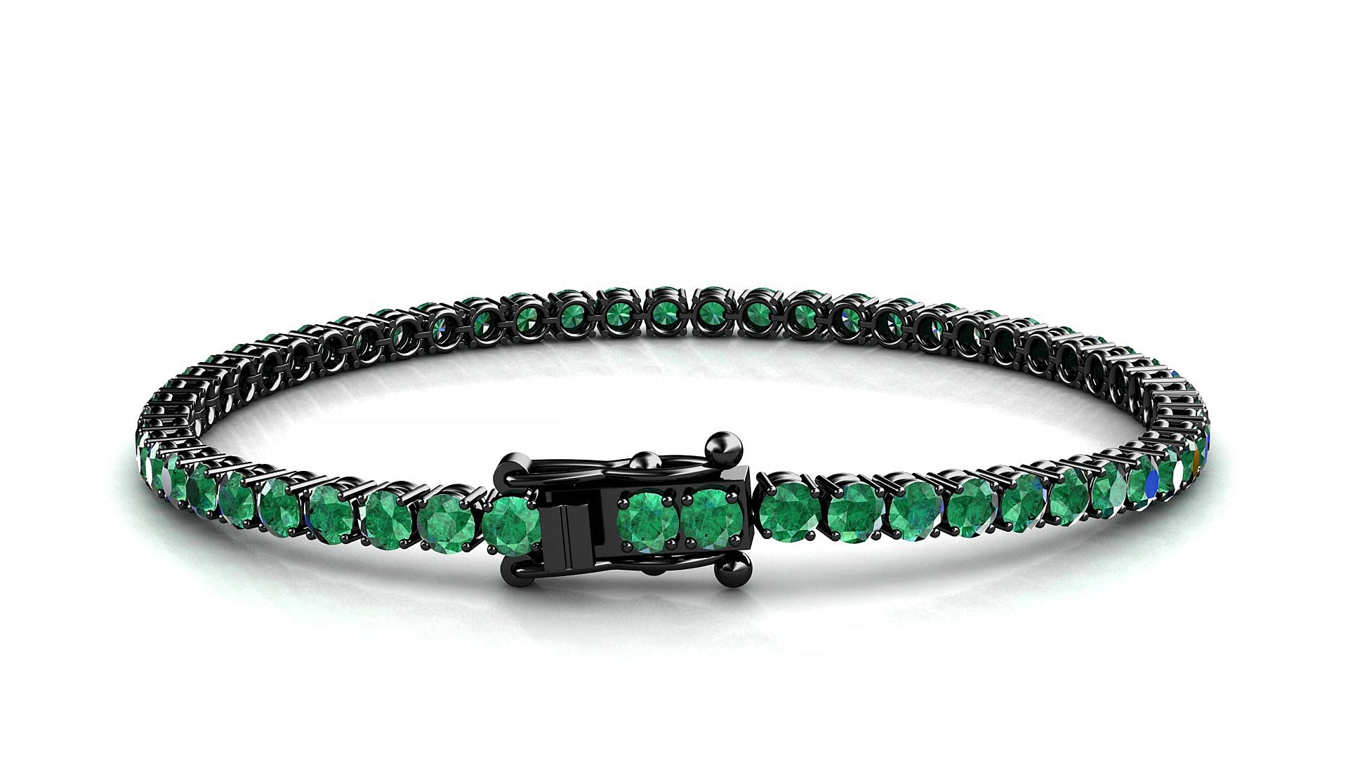 Capri | 18k Black Gold 3 mm Round Natural Emerald 16 cm Tennis Bracelet