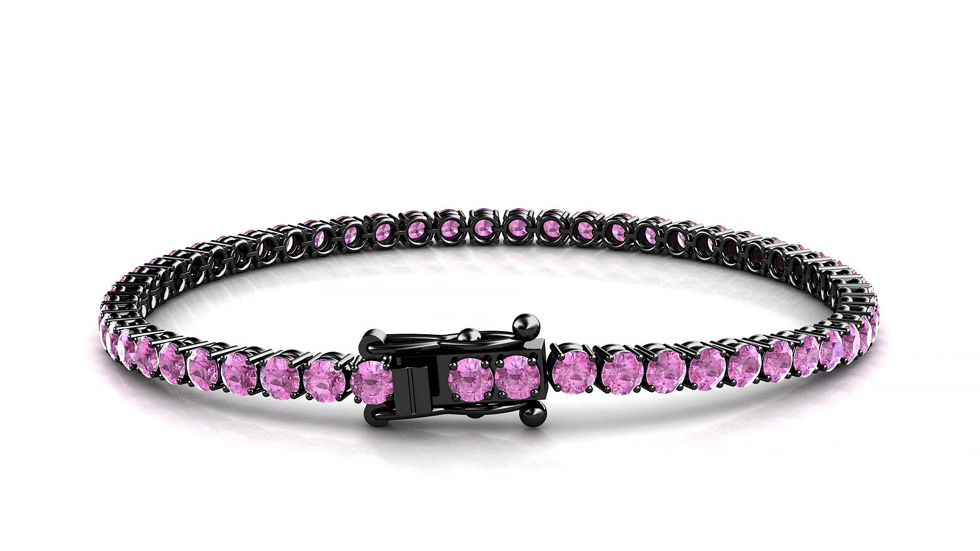 Capri | 18k Black Gold 3 mm Round Natural Pink Sapphire 16 cm Tennis Bracelet