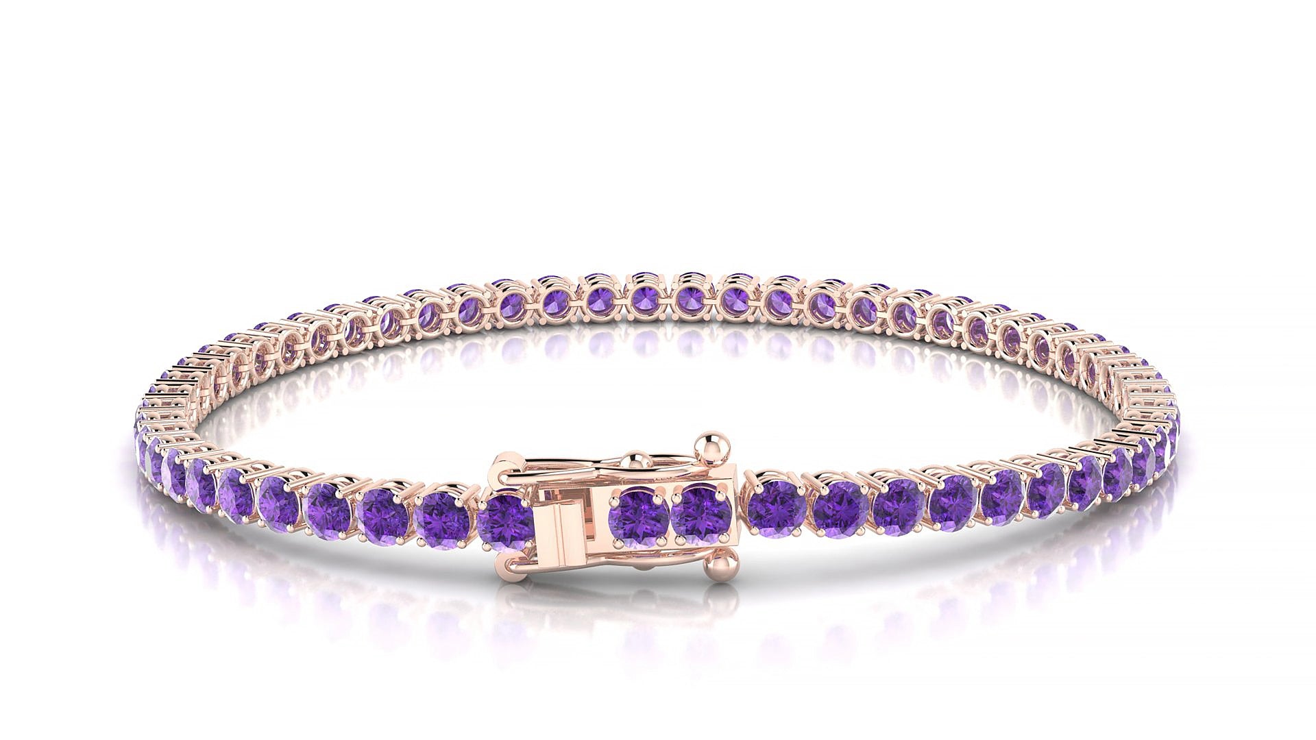 Capri | 18k Rose Gold 3 mm Round Natural Amethyst 15 cm Tennis Bracelet