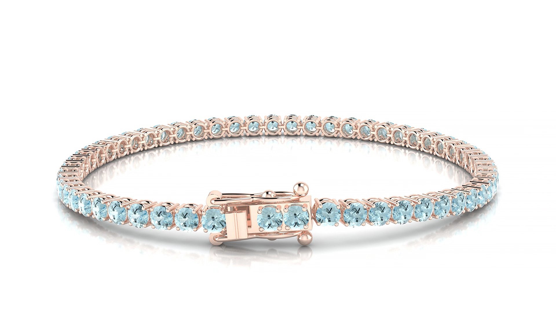 Capri | 18k Rose Gold 3 mm Round Natural Aquamarine 17 cm Tennis Bracelet