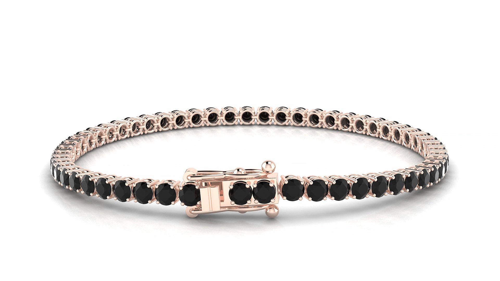 Capri | 18k Rose Gold 3 mm Round Natural Black Diamond 17 cm Tennis Bracelet