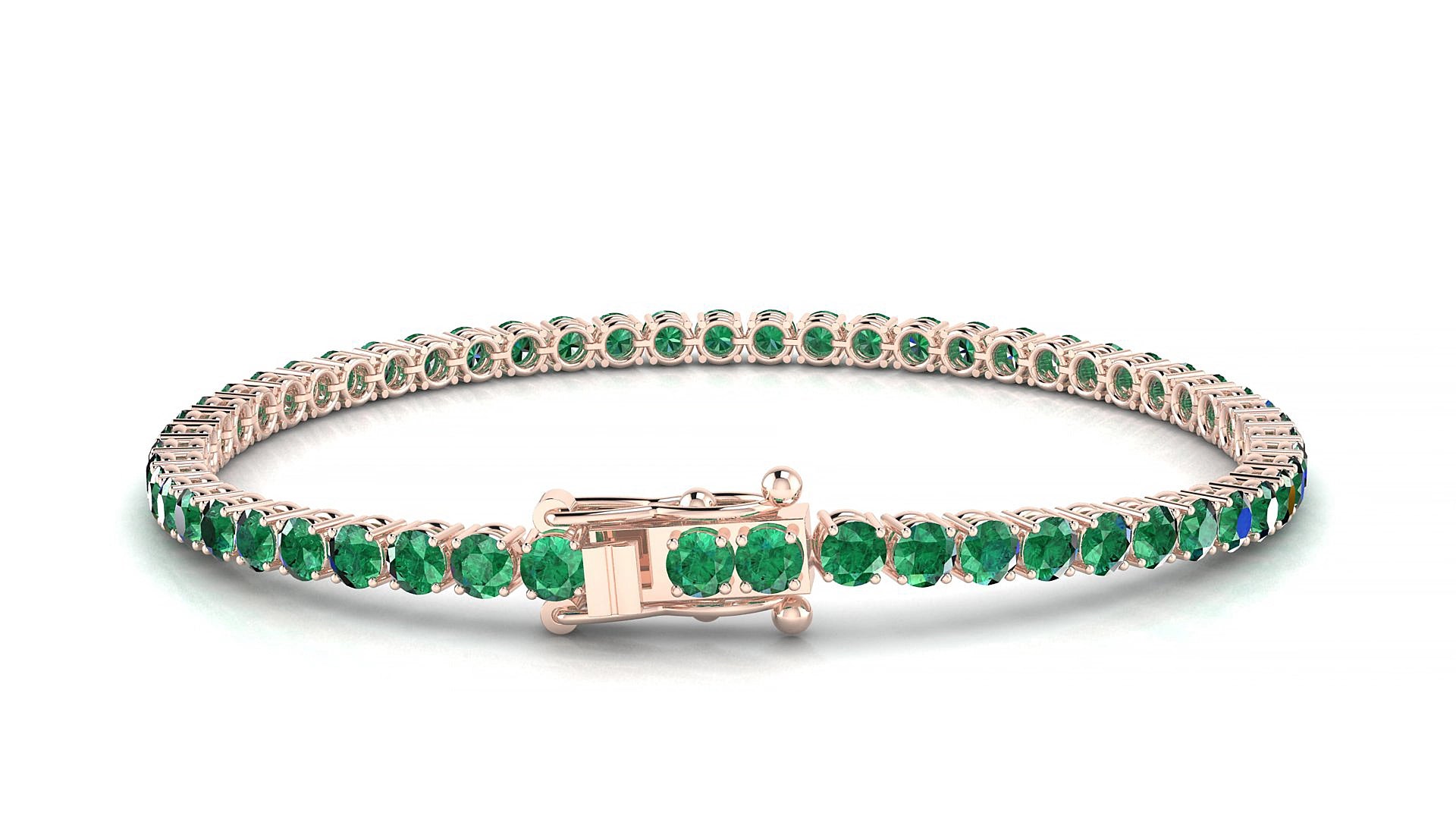 Capri | 18k Rose Gold 3 mm Round Natural Emerald 15 cm Tennis Bracelet