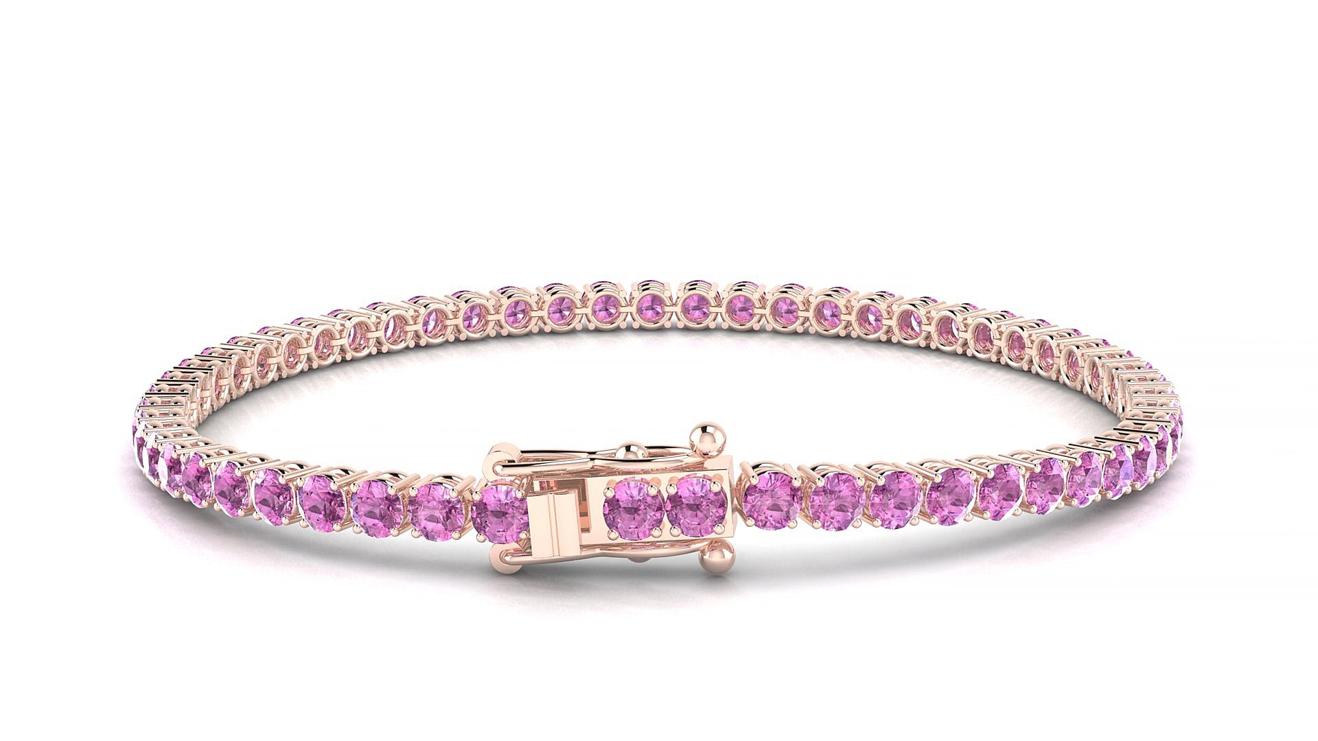 Capri | 18k Rose Gold 3 mm Round Natural Pink Sapphire 17 cm Tennis Bracelet
