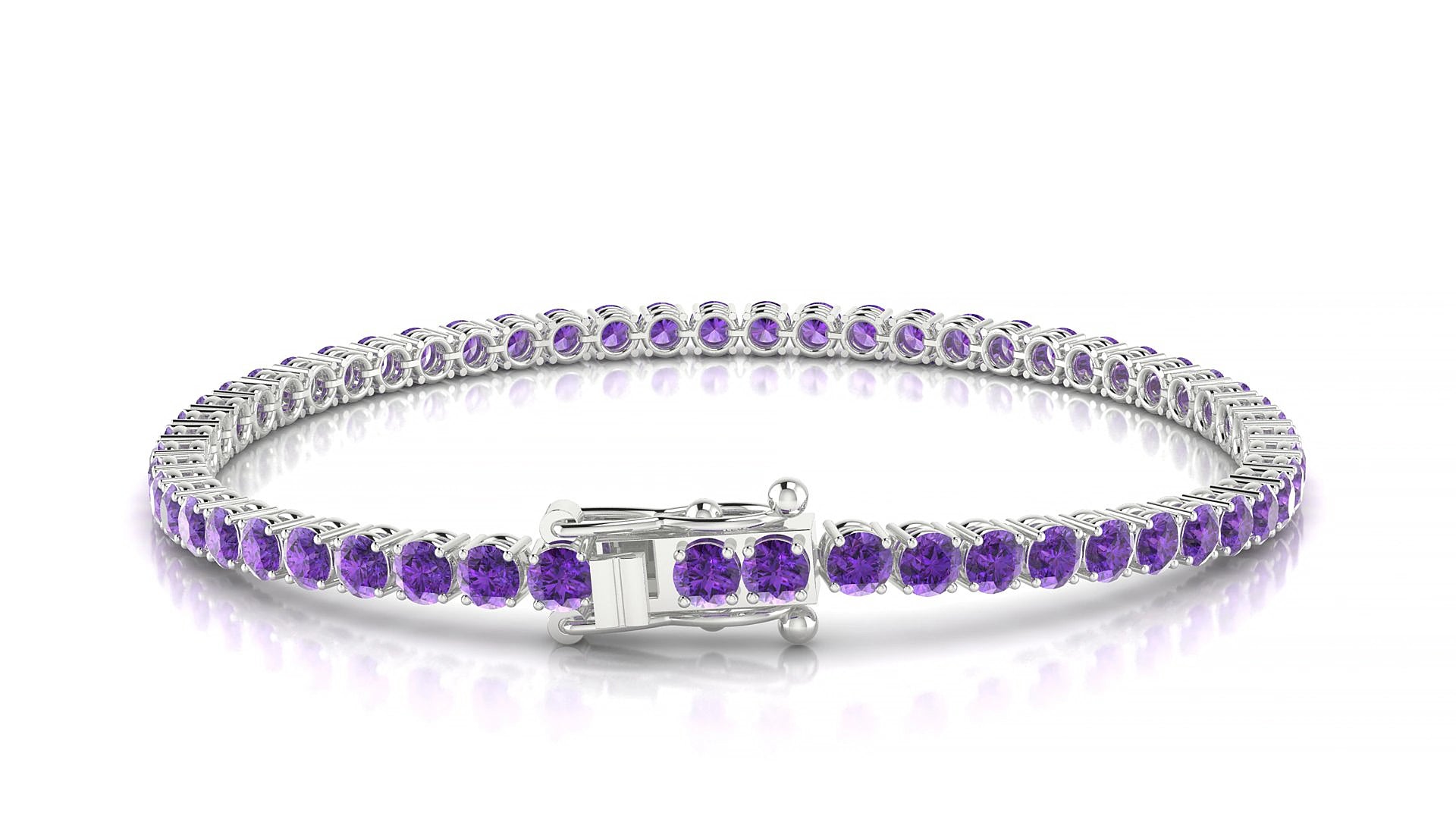 Capri | 18k White Gold 3 mm Round Natural Amethyst 15 cm Tennis Bracelet