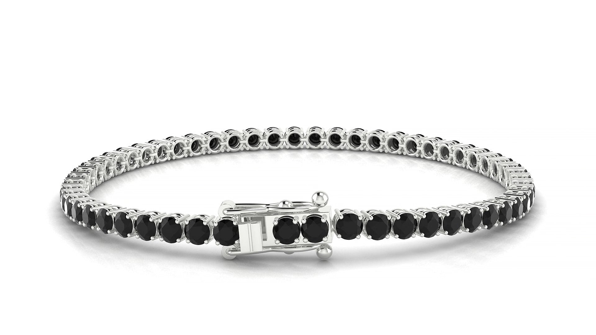 Capri | 18k White Gold 3 mm Round Natural Black Diamond 15 cm Tennis Bracelet
