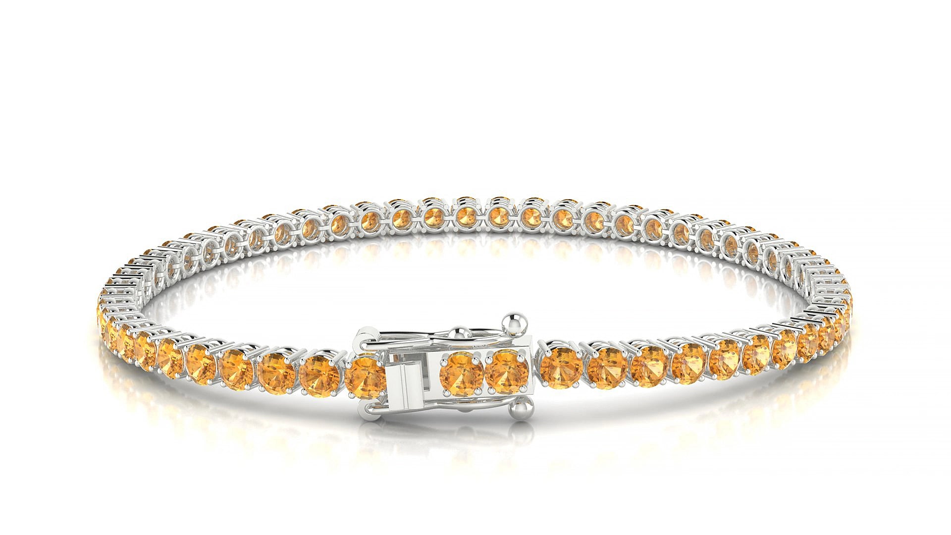 Capri | 18k White Gold 3 mm Round Natural Citrine 18 cm Tennis Bracelet
