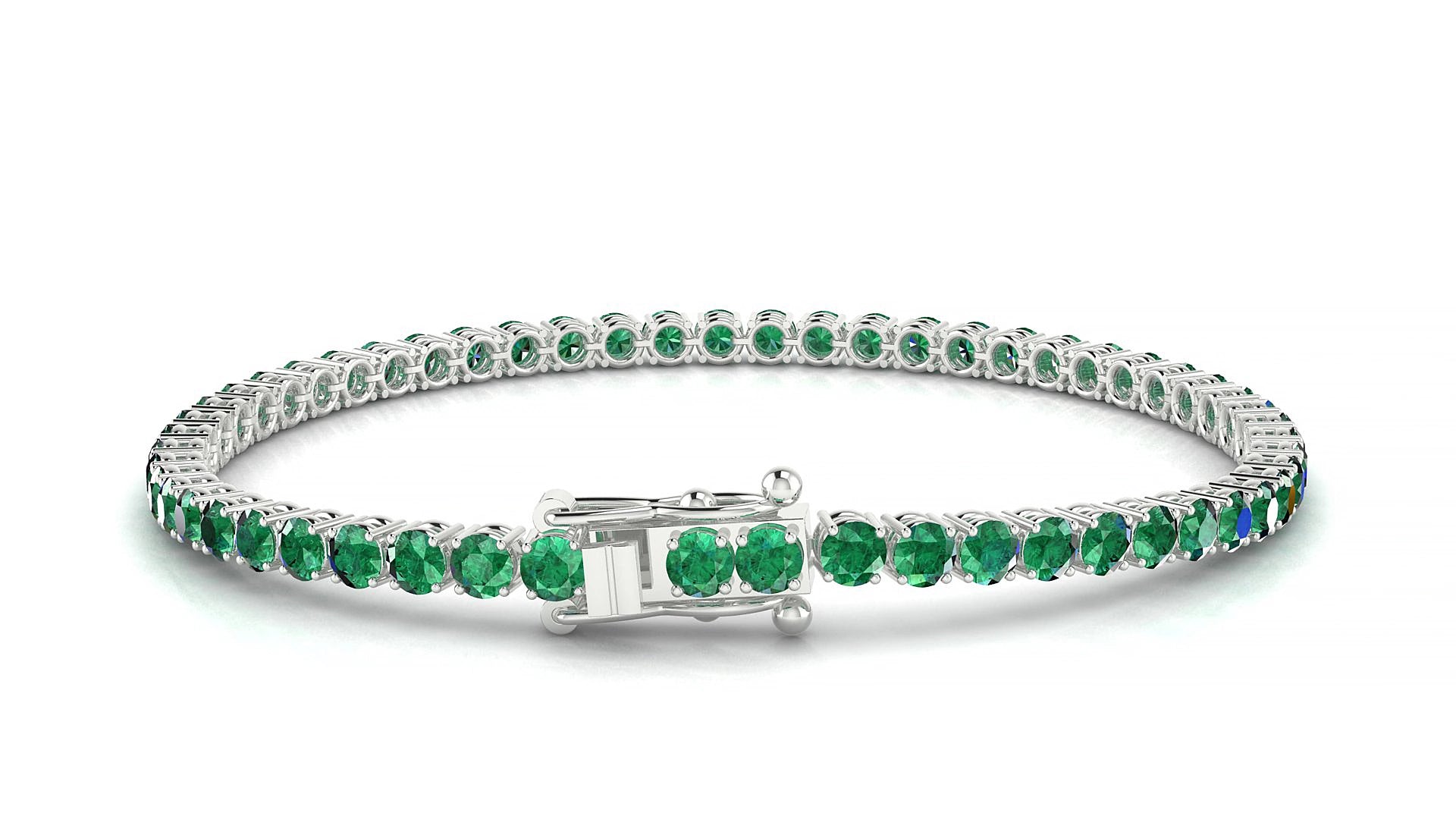 Capri | 18k White Gold 3 mm Round Natural Emerald 16 cm Tennis Bracelet