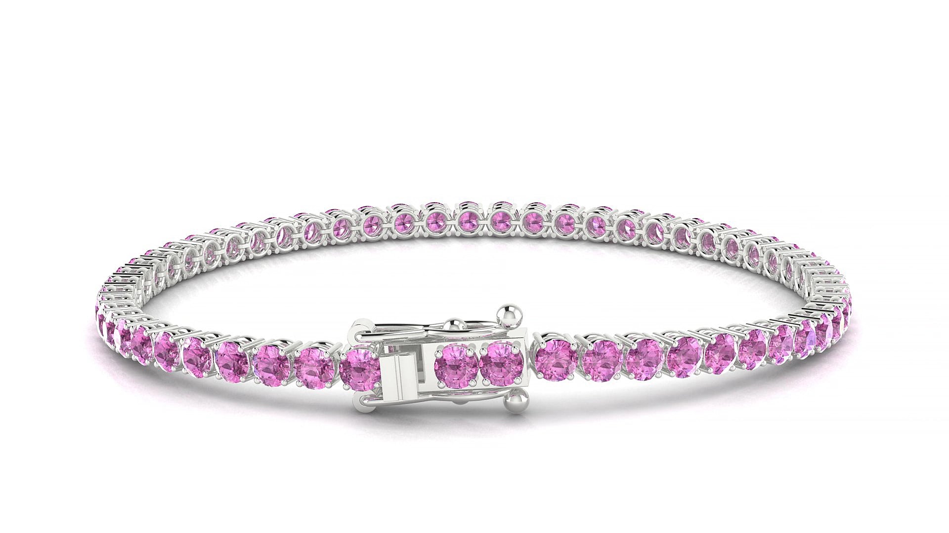 Capri | 18k White Gold 3 mm Round Natural Pink Sapphire 16 cm Tennis Bracelet
