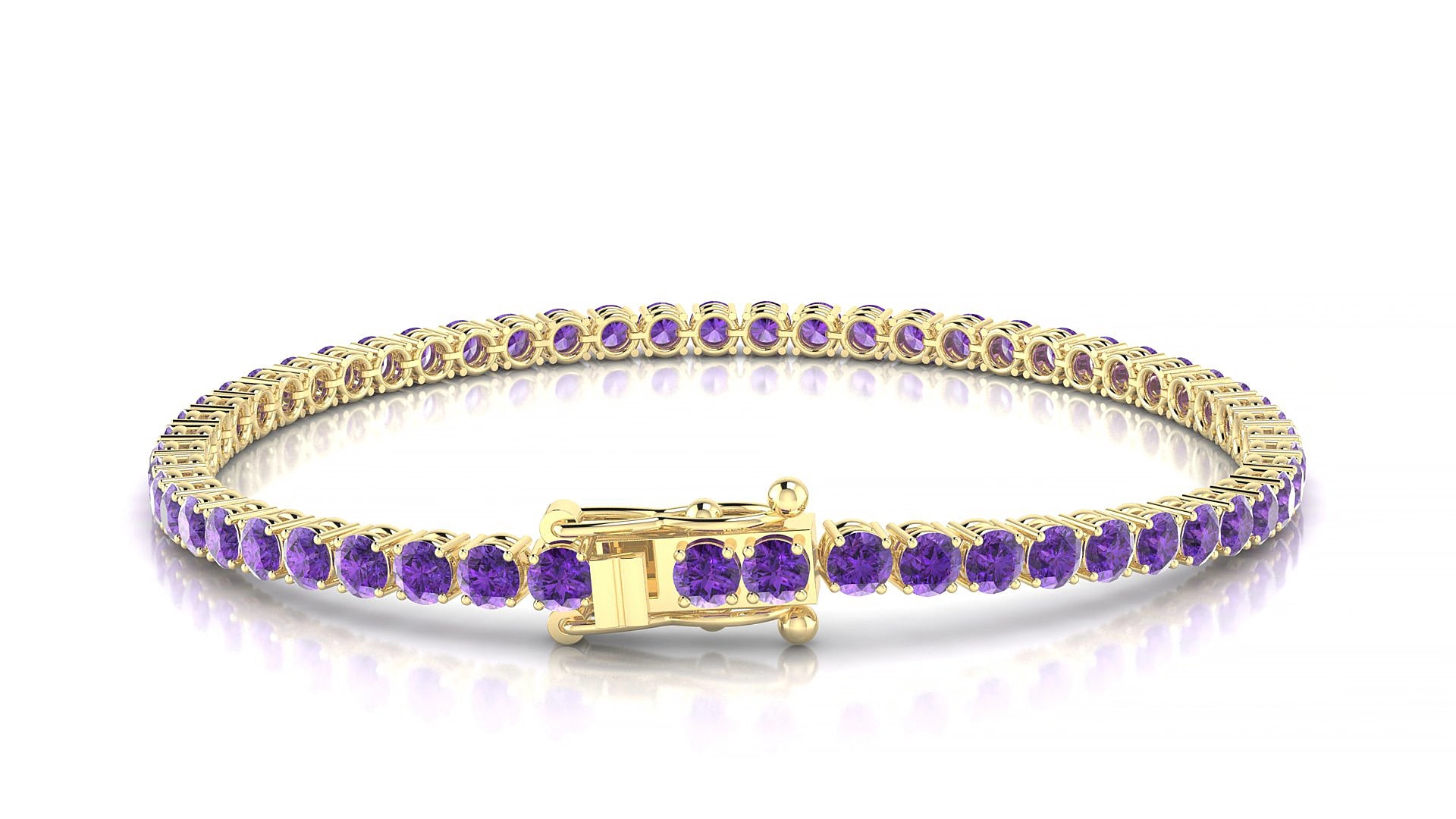 Capri | 18k Yellow Gold 3 mm Round Natural Amethyst 17 cm Tennis Bracelet