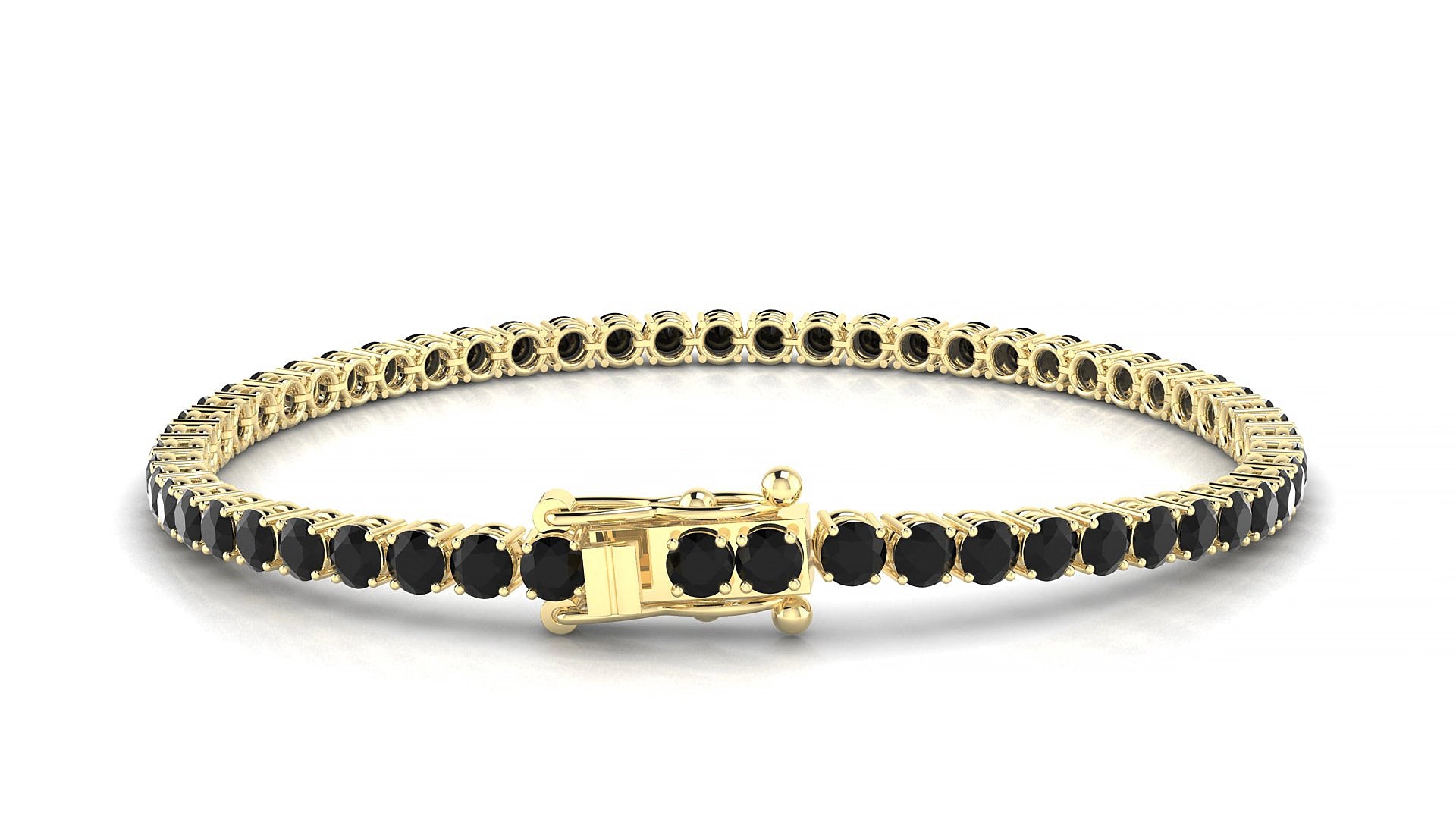 Capri | 18k Yellow Gold 3 mm Round Natural Black Diamond 15 cm Tennis Bracelet