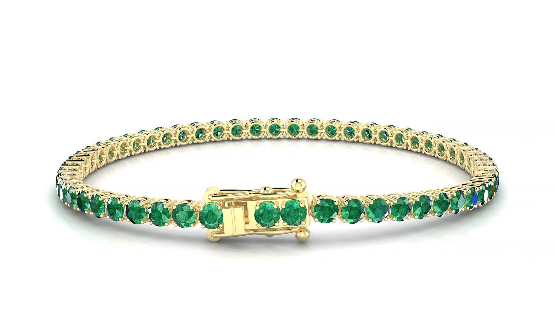 Capri | 18k Yellow Gold 3 mm Round Natural Emerald 19 cm Tennis Bracelet