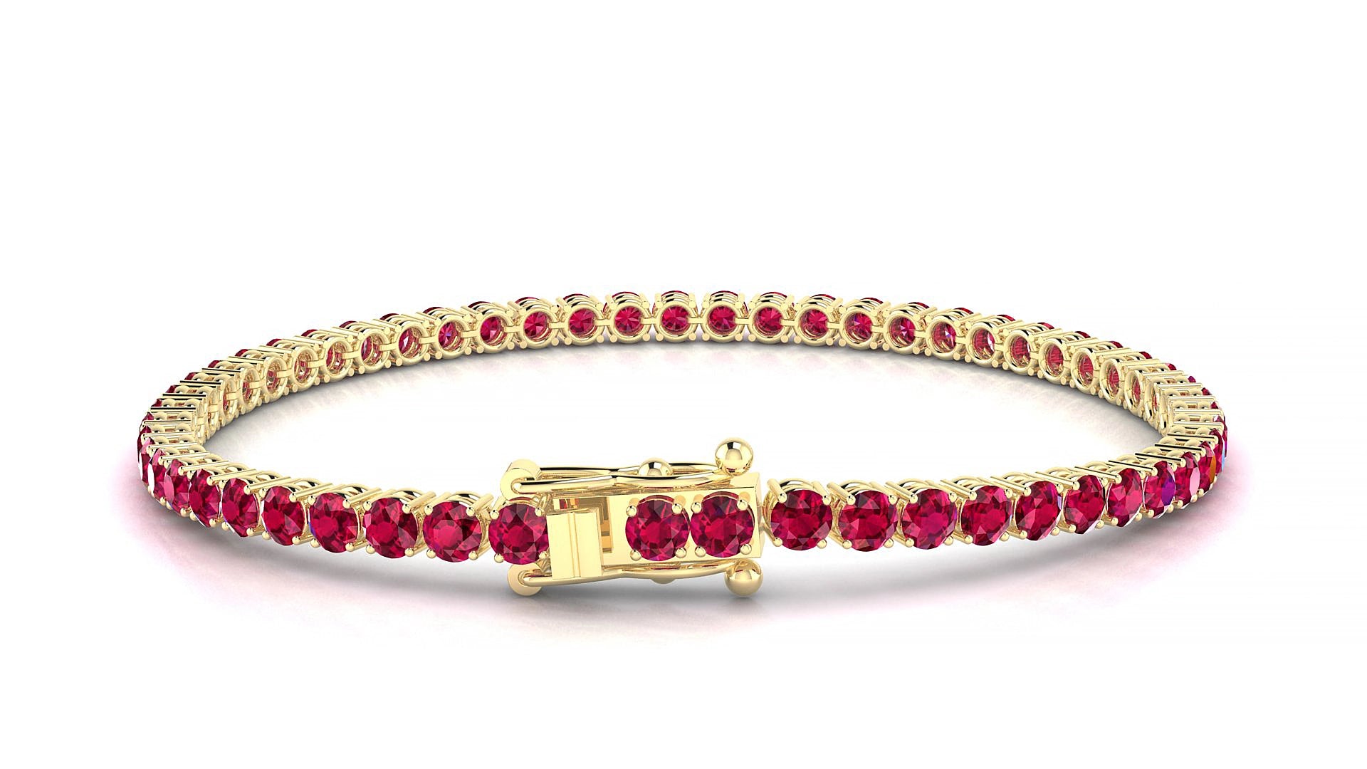 Capri | 18k Yellow Gold 3 mm Round Natural Ruby 15 cm Tennis Bracelet