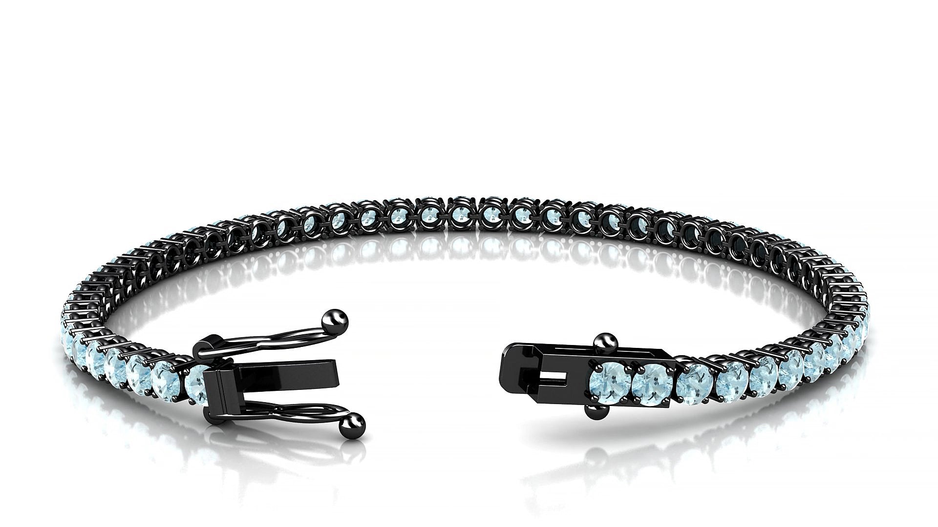 Capri | 18k Black Gold 3 mm Round Natural Aquamarine 18 cm Tennis Bracelet