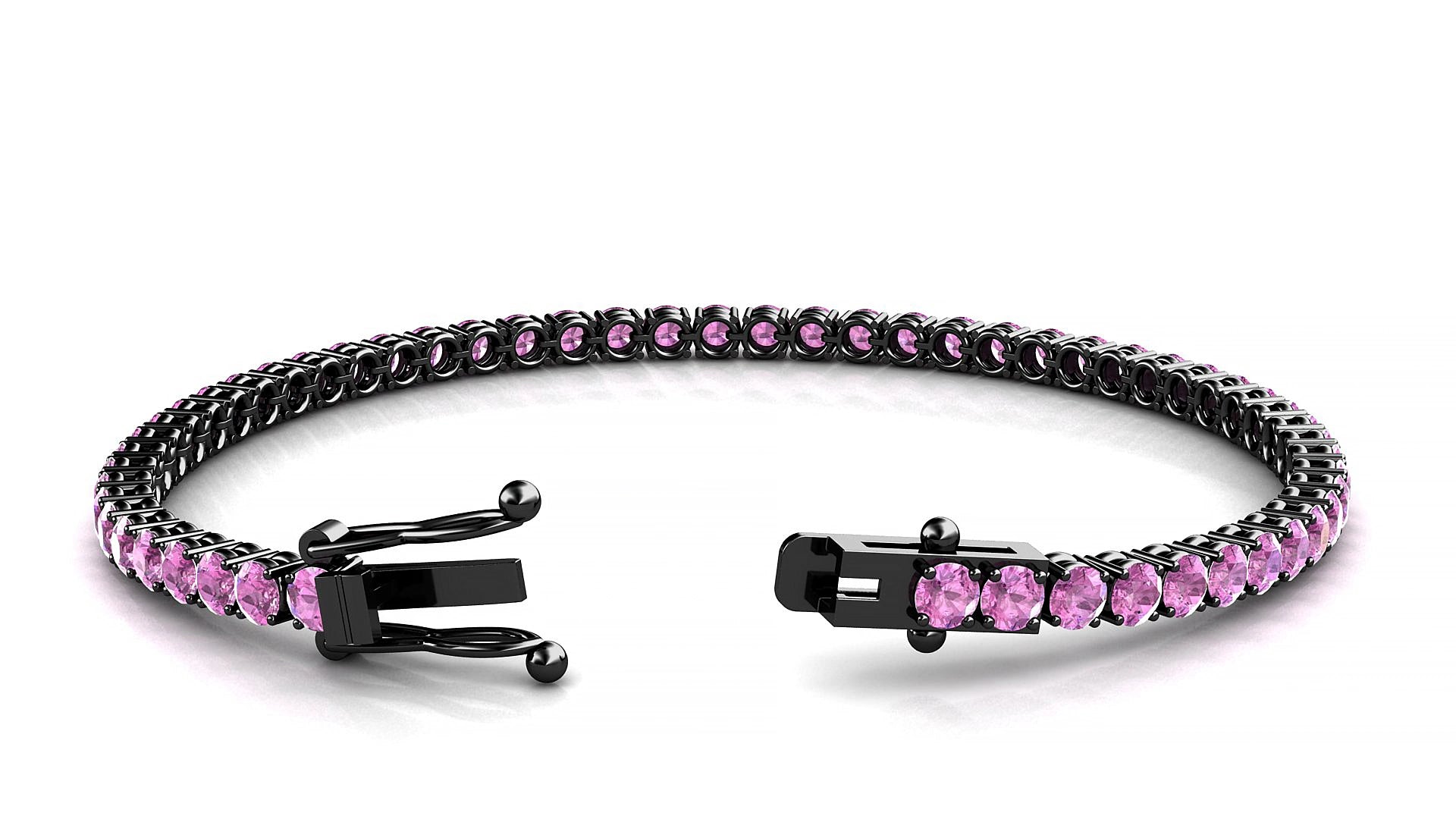 Capri | 18k Black Gold 3 mm Round Natural Pink Sapphire 15 cm Tennis Bracelet