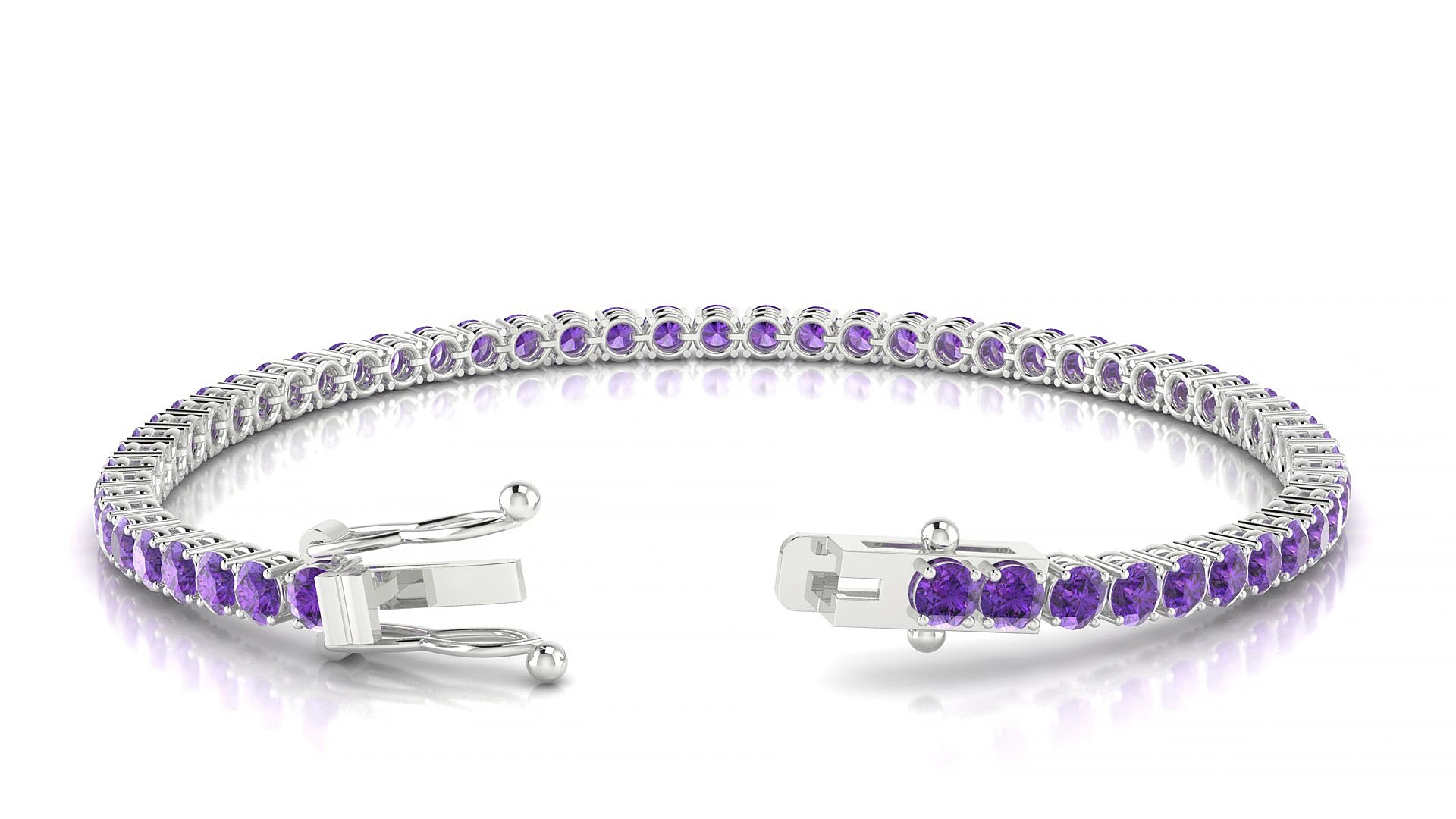 Capri | 18k White Gold 3 mm Round Natural Amethyst 16 cm Tennis Bracelet