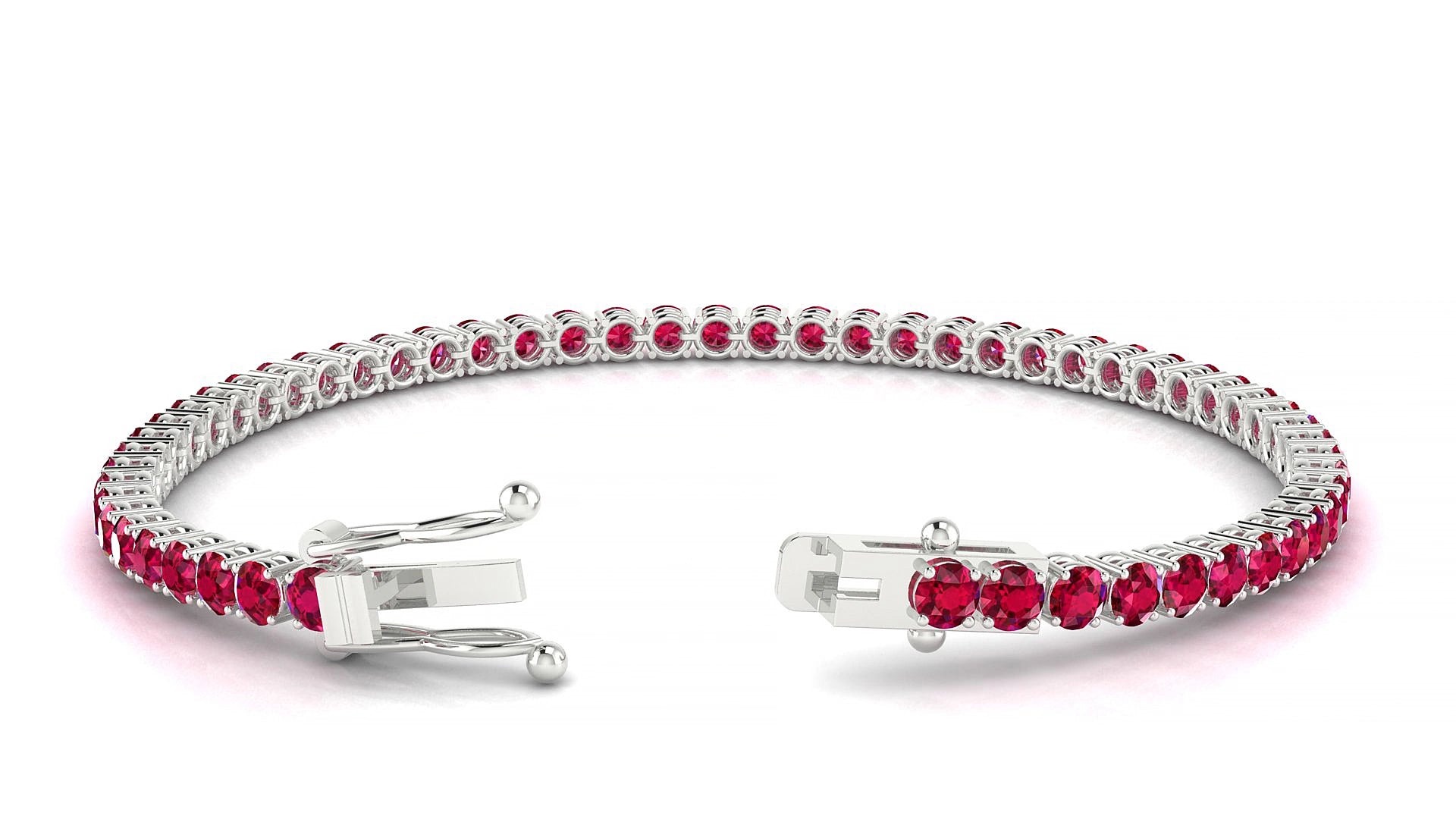 Capri | 18k White Gold 3 mm Round Natural Ruby 19 cm Tennis Bracelet