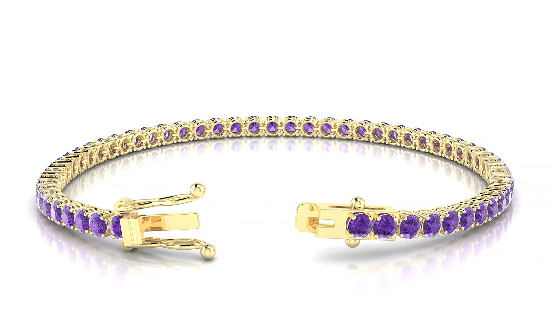 Capri | 18k Yellow Gold 3 mm Round Natural Amethyst 20 cm Tennis Bracelet