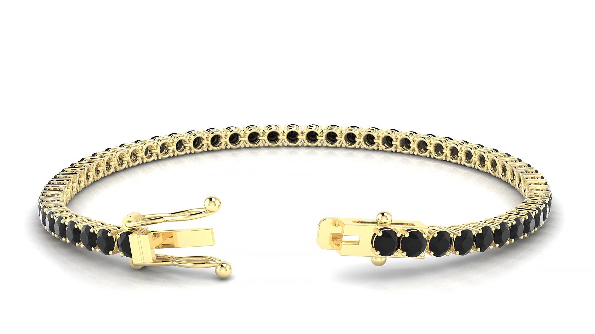 Capri | 18k Yellow Gold 3 mm Round Natural Black Diamond 20 cm Tennis Bracelet