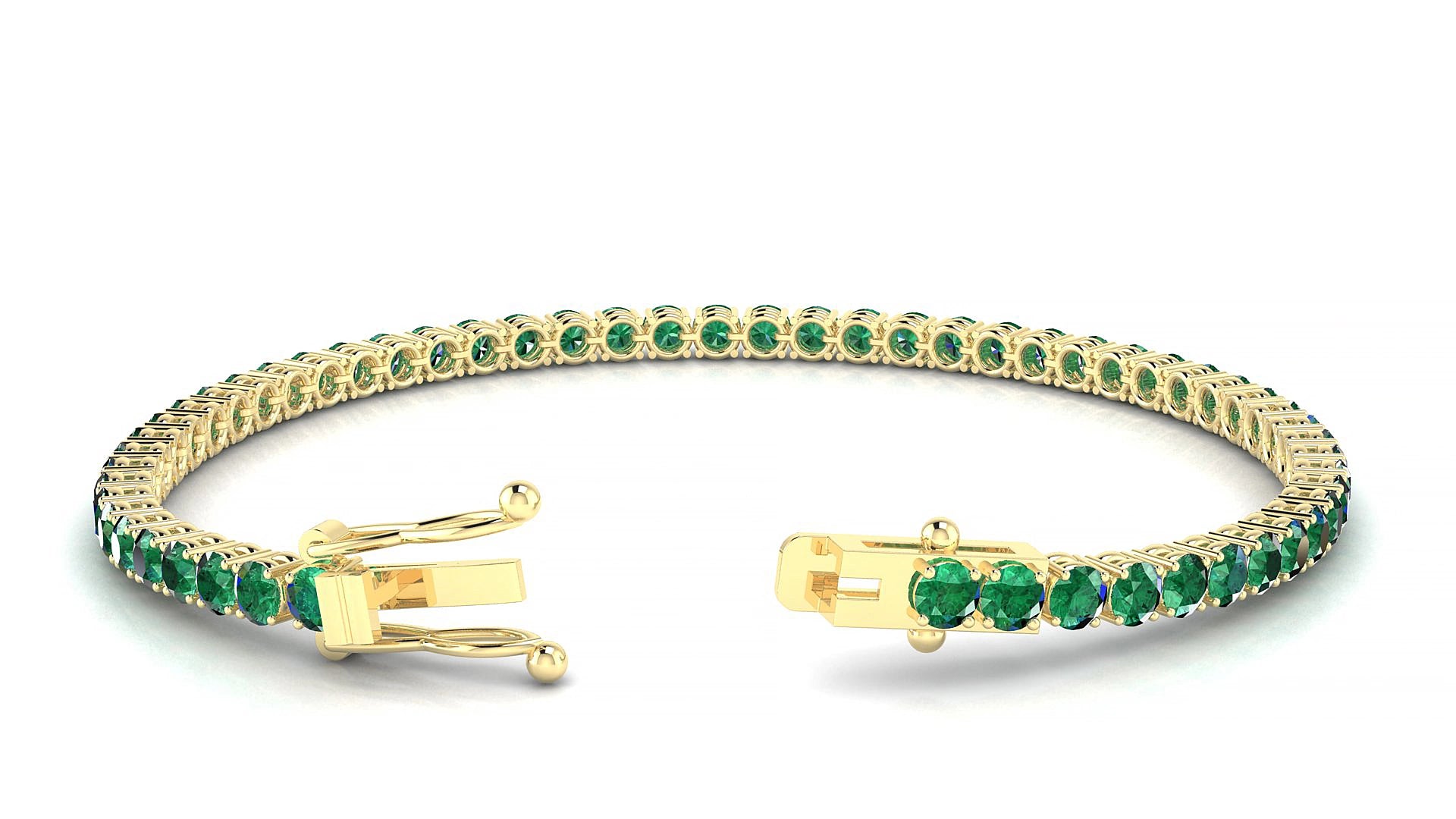 Capri | 18k Yellow Gold 3 mm Round Natural Emerald 19 cm Tennis Bracelet