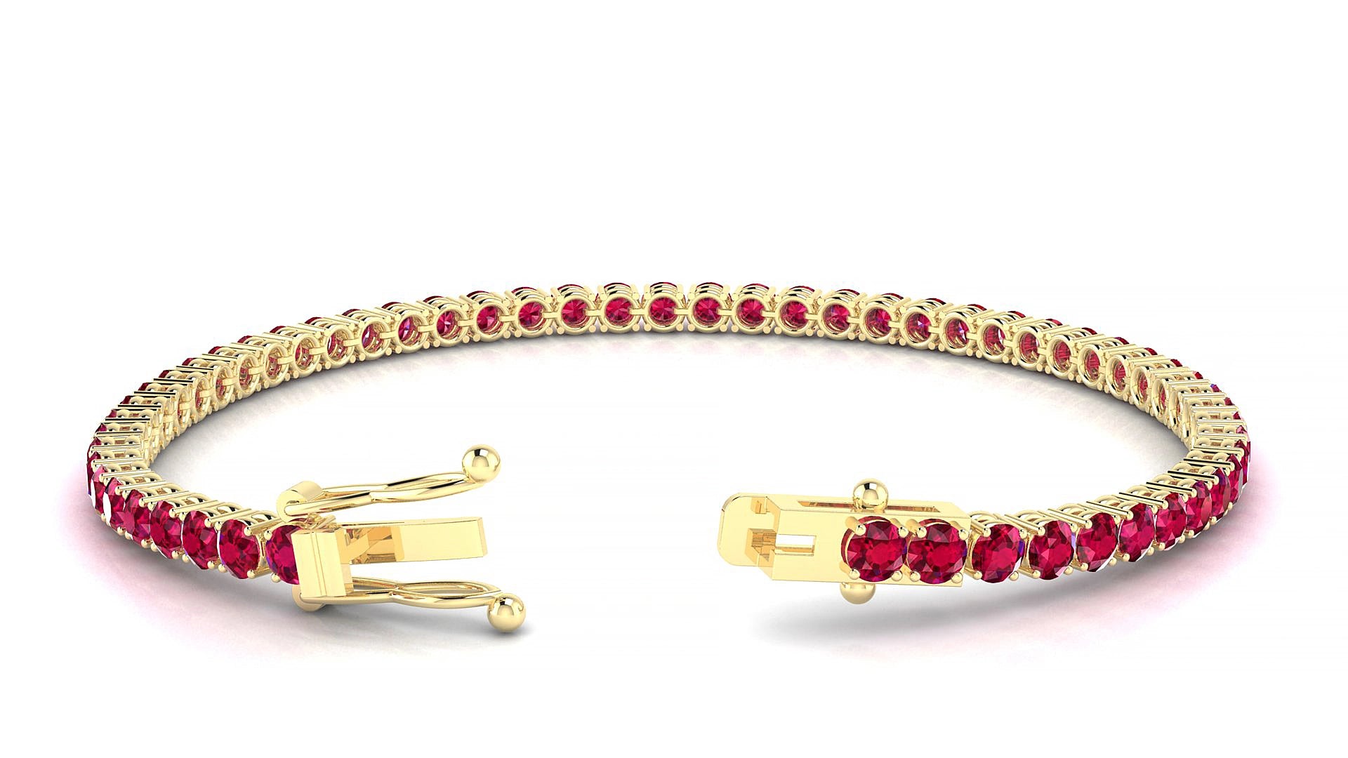 Capri | 18k Yellow Gold 3 mm Round Natural Ruby 16 cm Tennis Bracelet
