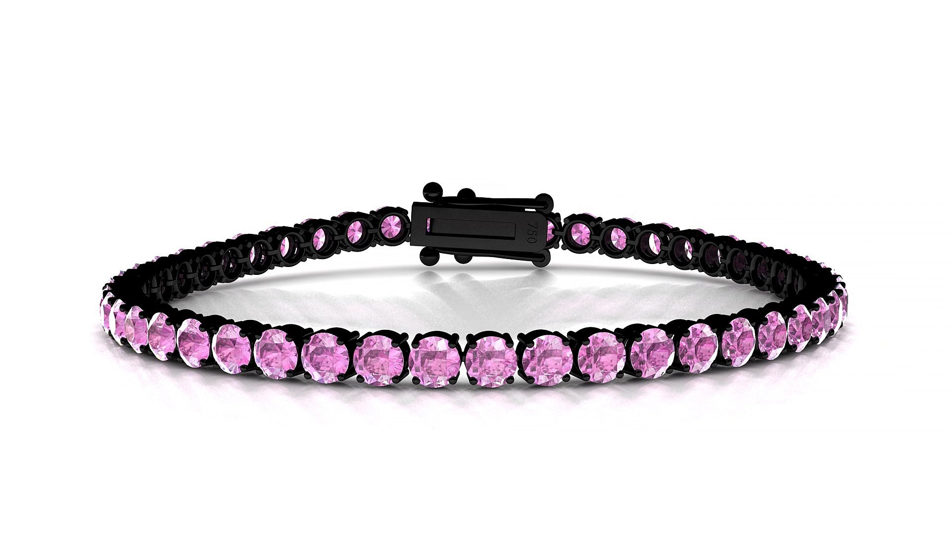 Capri | 18k Black Gold 3.4 mm Round Natural Pink Sapphire 20 cm Tennis Bracelet