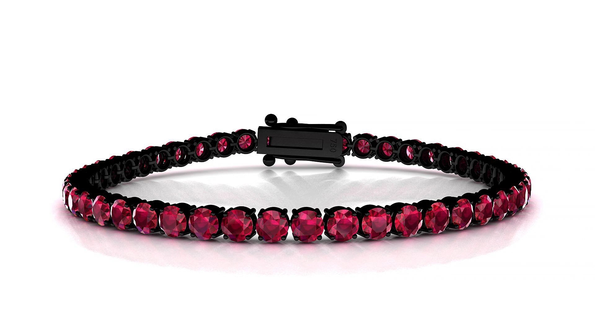 Capri | 18k Black Gold 3.4 mm Round Natural Ruby 18 cm Tennis Bracelet