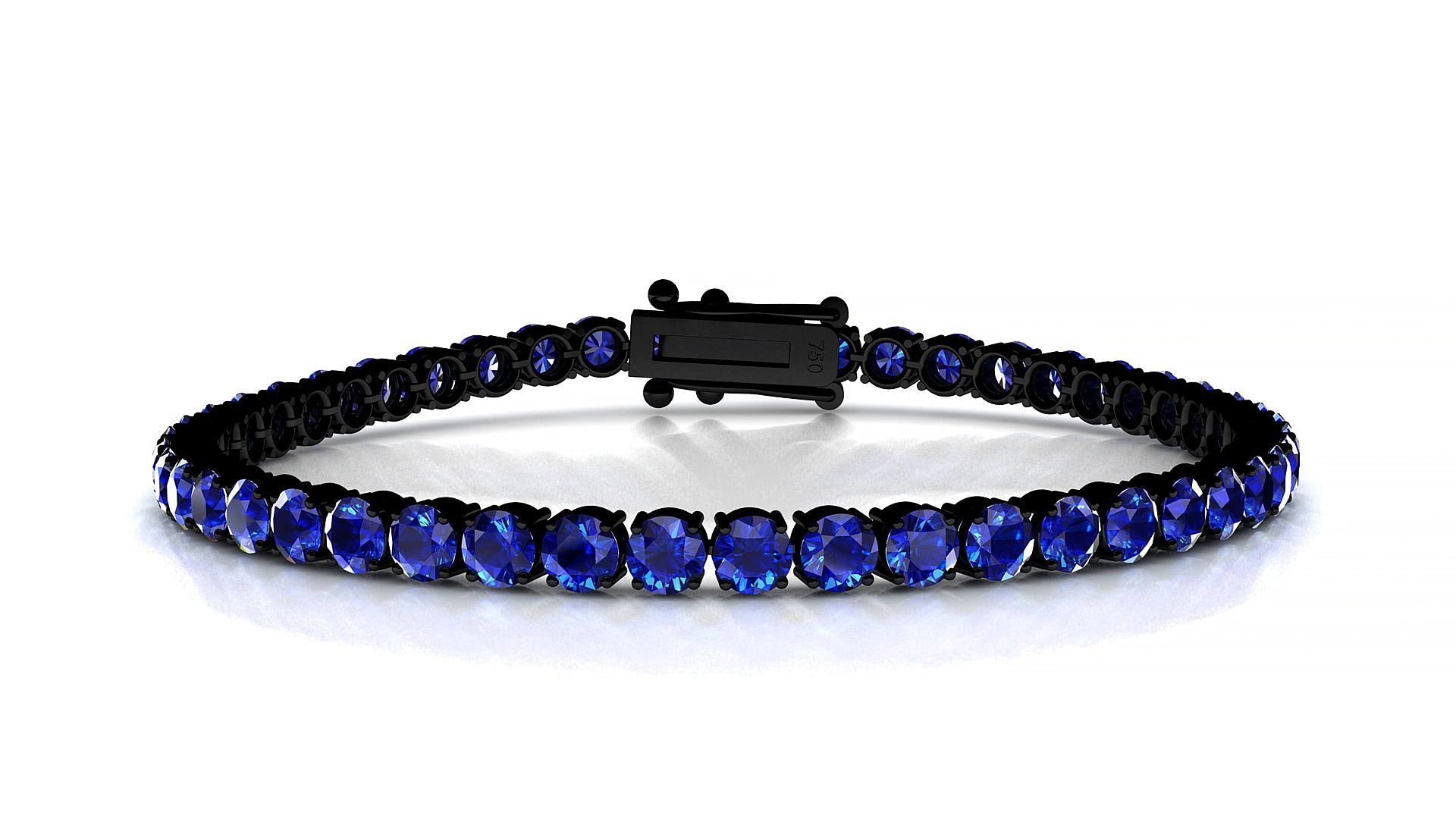 Capri | 18k Black Gold 3.4 mm Round Natural Sapphire 15 cm Tennis Bracelet