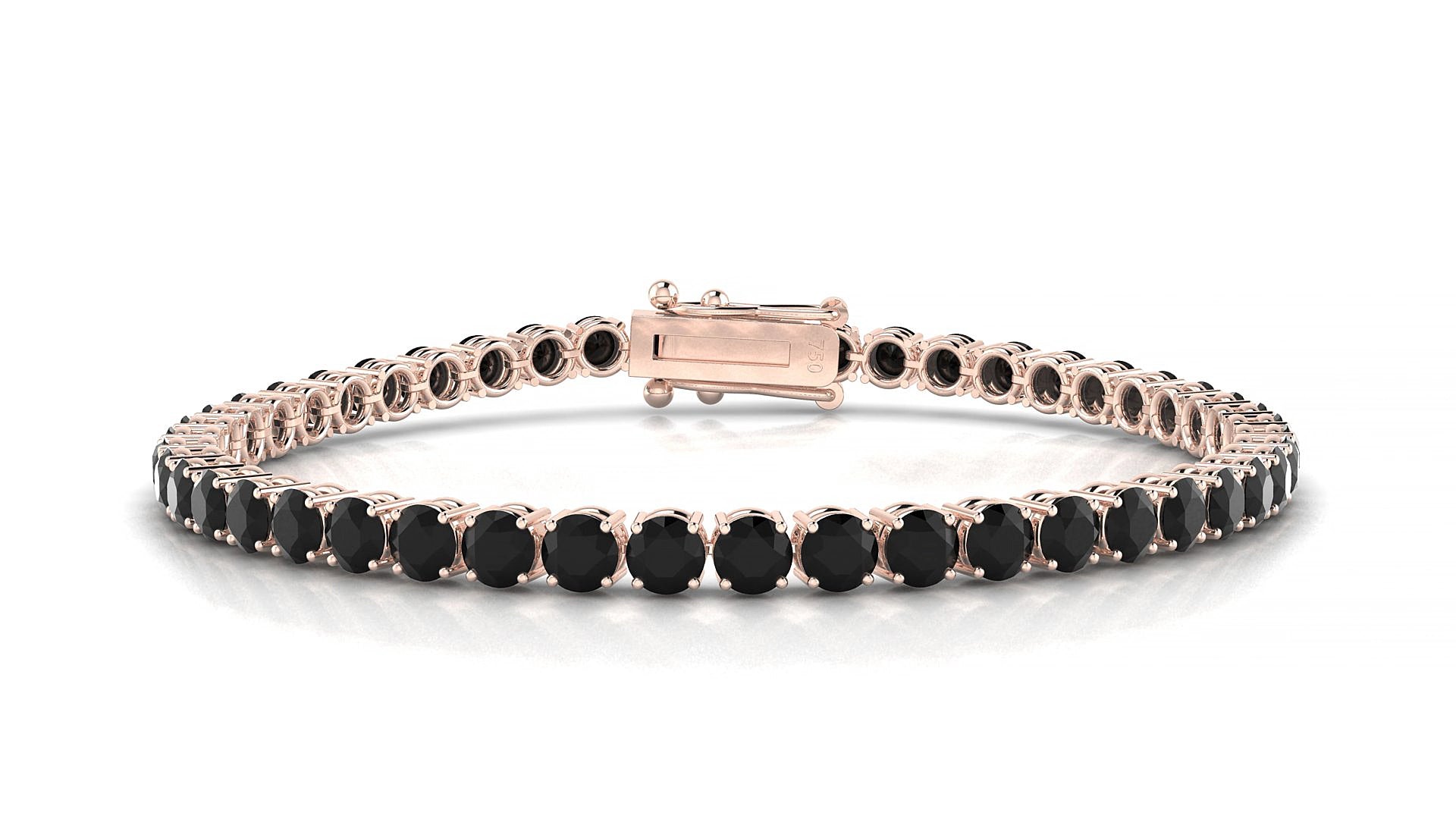 Capri | 18k Rose Gold 3.4 mm Round Natural Black Diamond 17 cm Tennis Bracelet