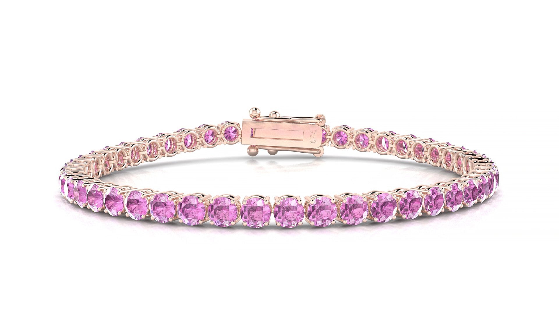 Capri | 18k Rose Gold 3.4 mm Round Natural Pink Sapphire 15 cm Tennis Bracelet