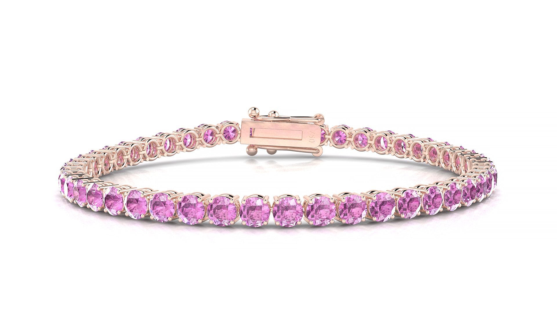 Capri | 18k Rose Gold 3.4 mm Round Natural Pink Sapphire Tennis Bracelet