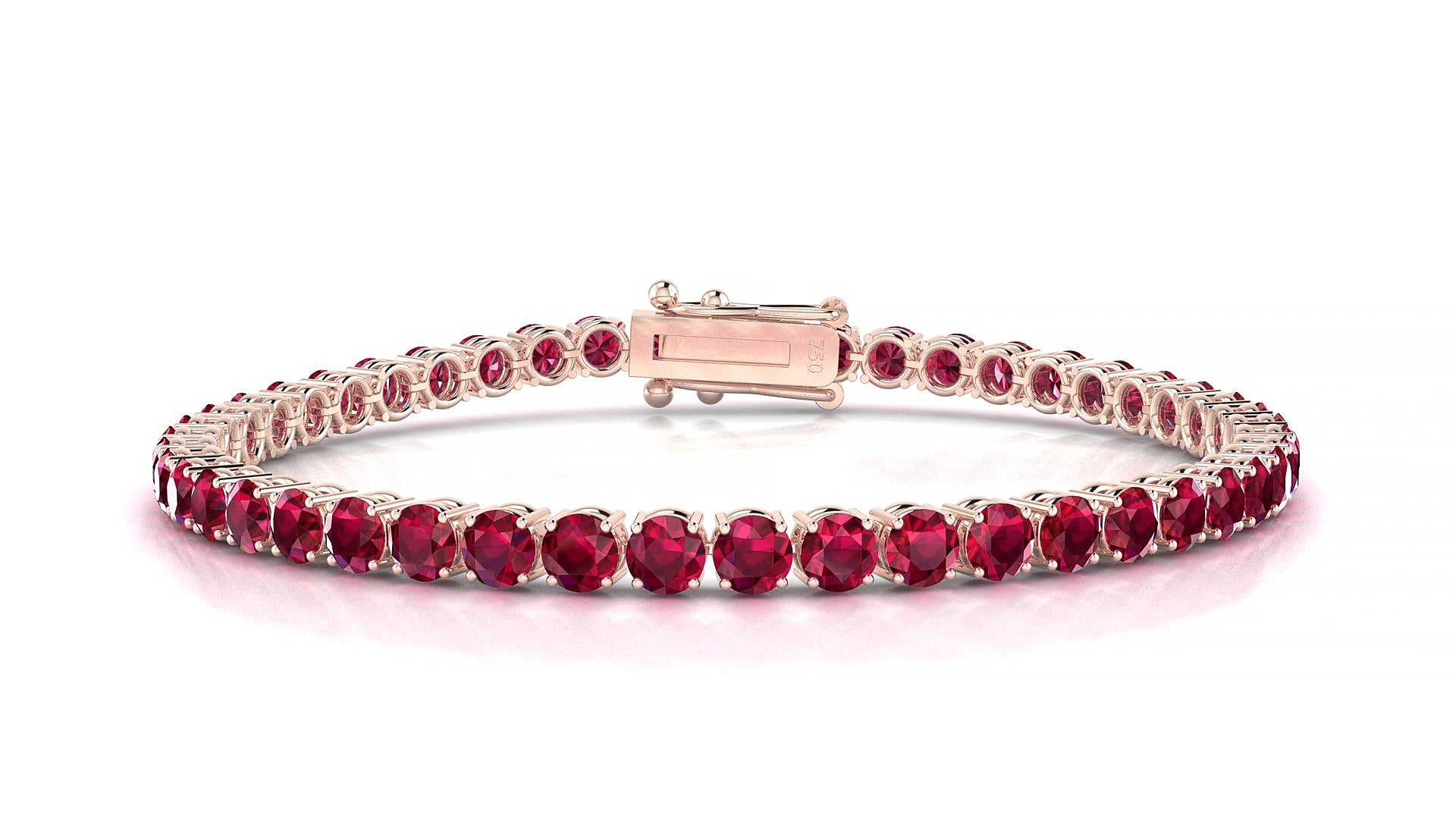 Capri | 18k Rose Gold 3.4 mm Round Natural Ruby 18 cm Tennis Bracelet
