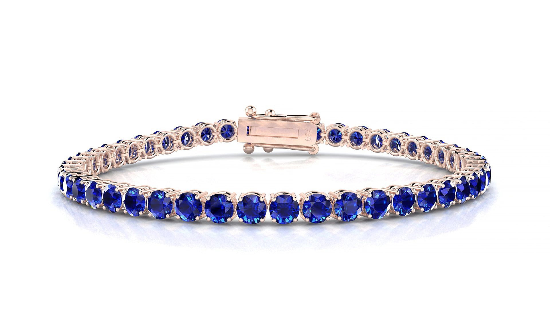 Capri | 18k Rose Gold 3.4 mm Round Natural Sapphire 15 cm Tennis Bracelet