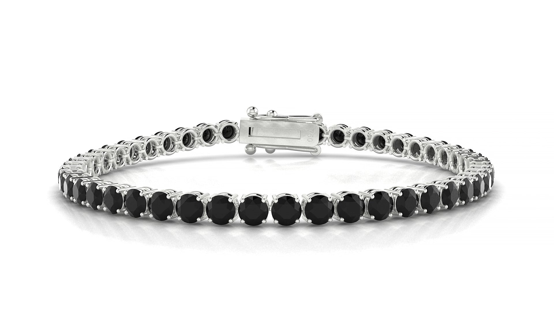 Capri | 18k White Gold 3.4 mm Round Natural Black Diamond 15 cm Tennis Bracelet