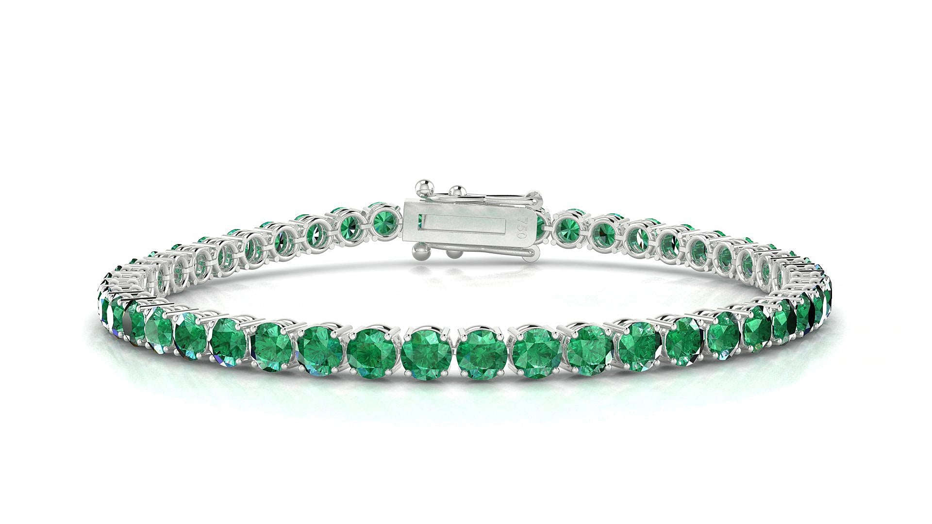 Capri | 18k White Gold 3.4 mm Round Natural Emerald 15 cm Tennis Bracelet