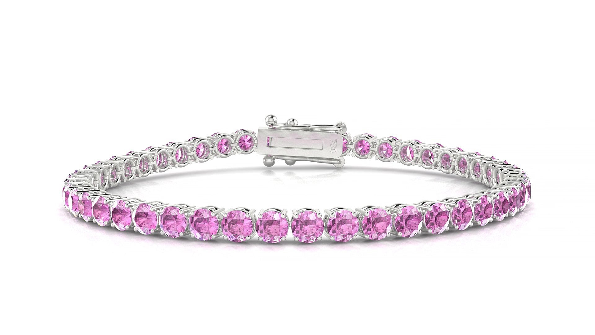Capri | 18k White Gold 3.4 mm Round Natural Pink Sapphire 15 cm Tennis Bracelet