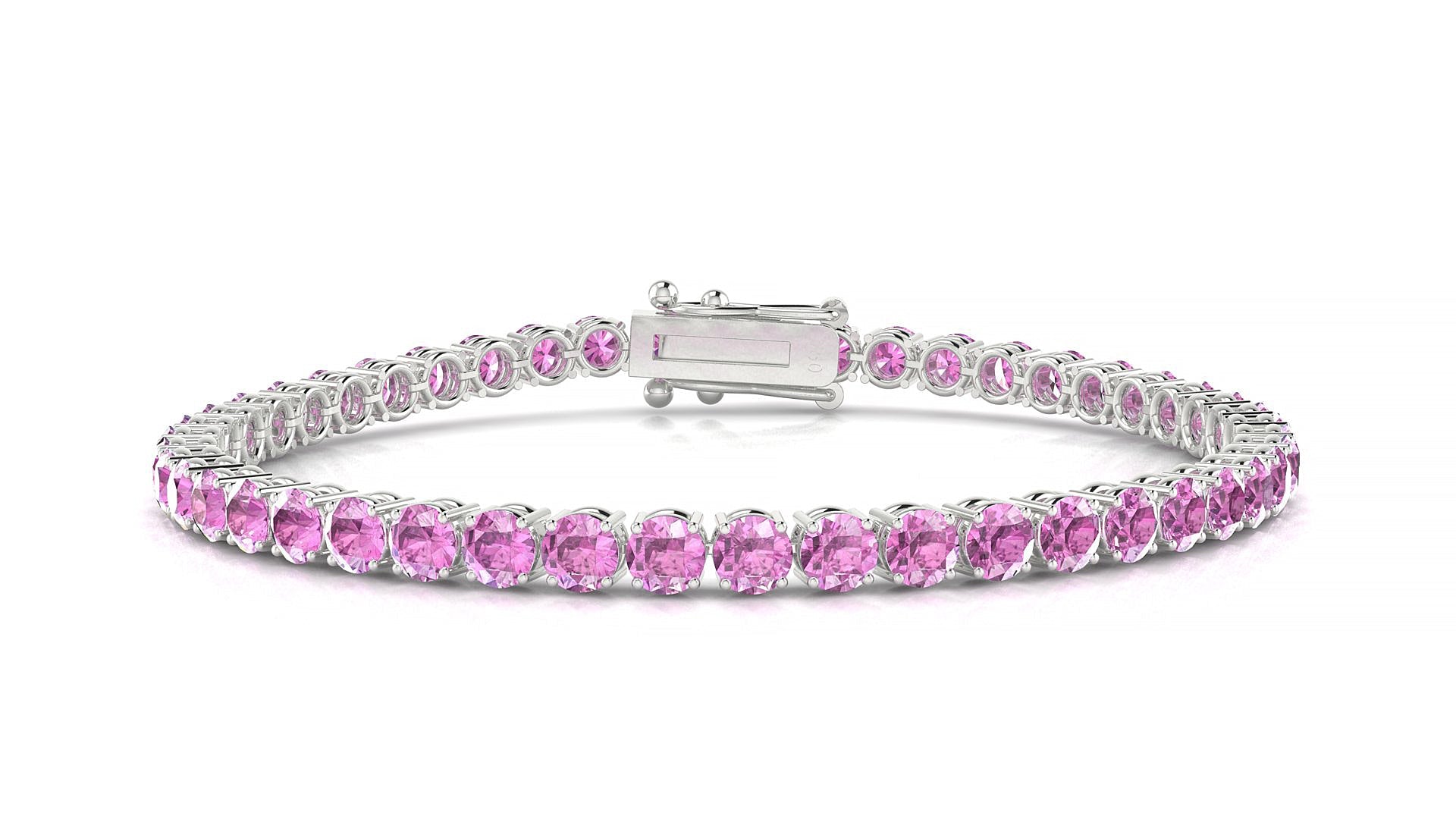 Capri | 18k White Gold 3.4 mm Round Natural Pink Sapphire Tennis Bracelet