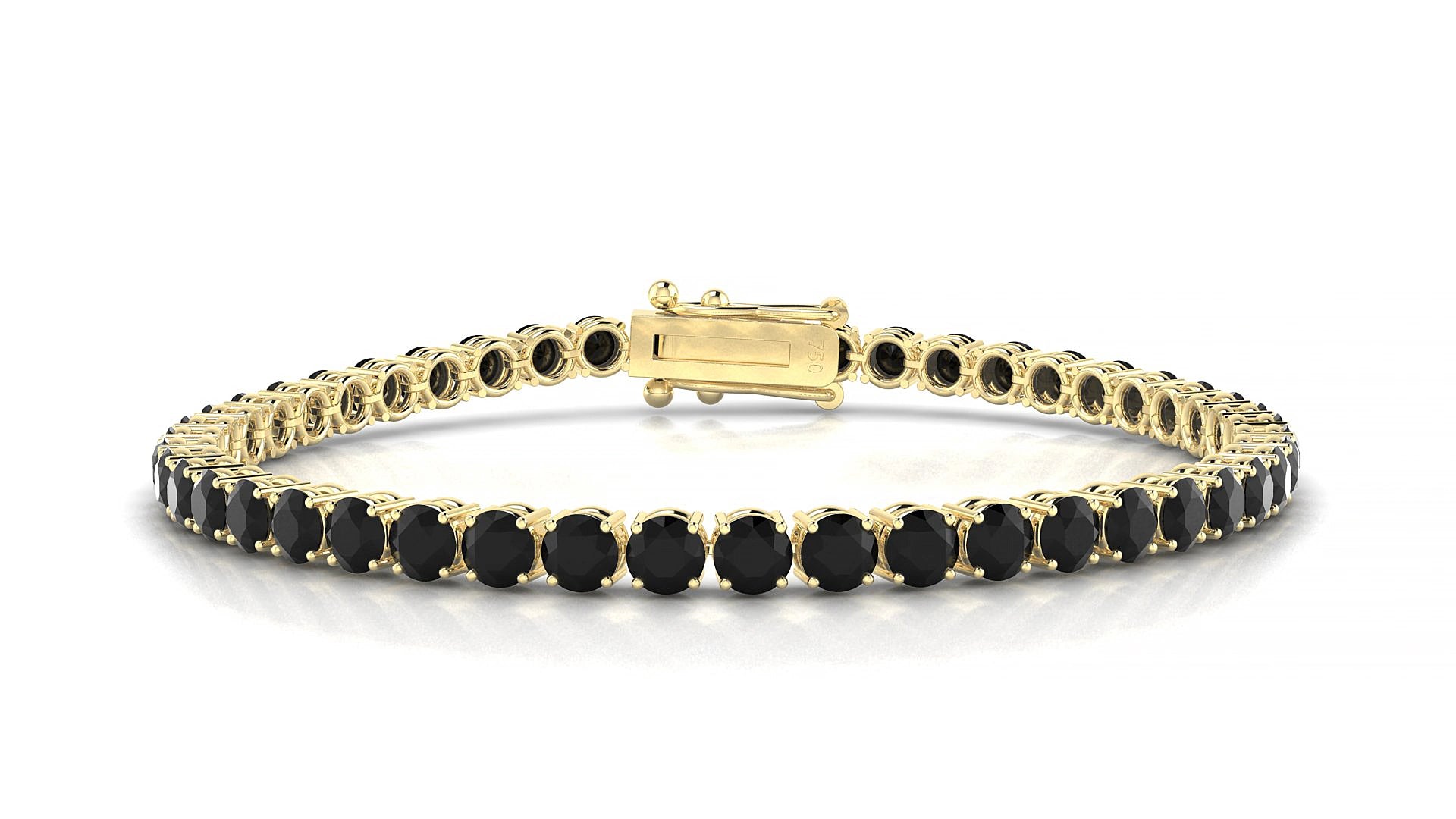 Capri | 18k Yellow Gold 3.4 mm Round Natural Black Diamond 15 cm Tennis Bracelet