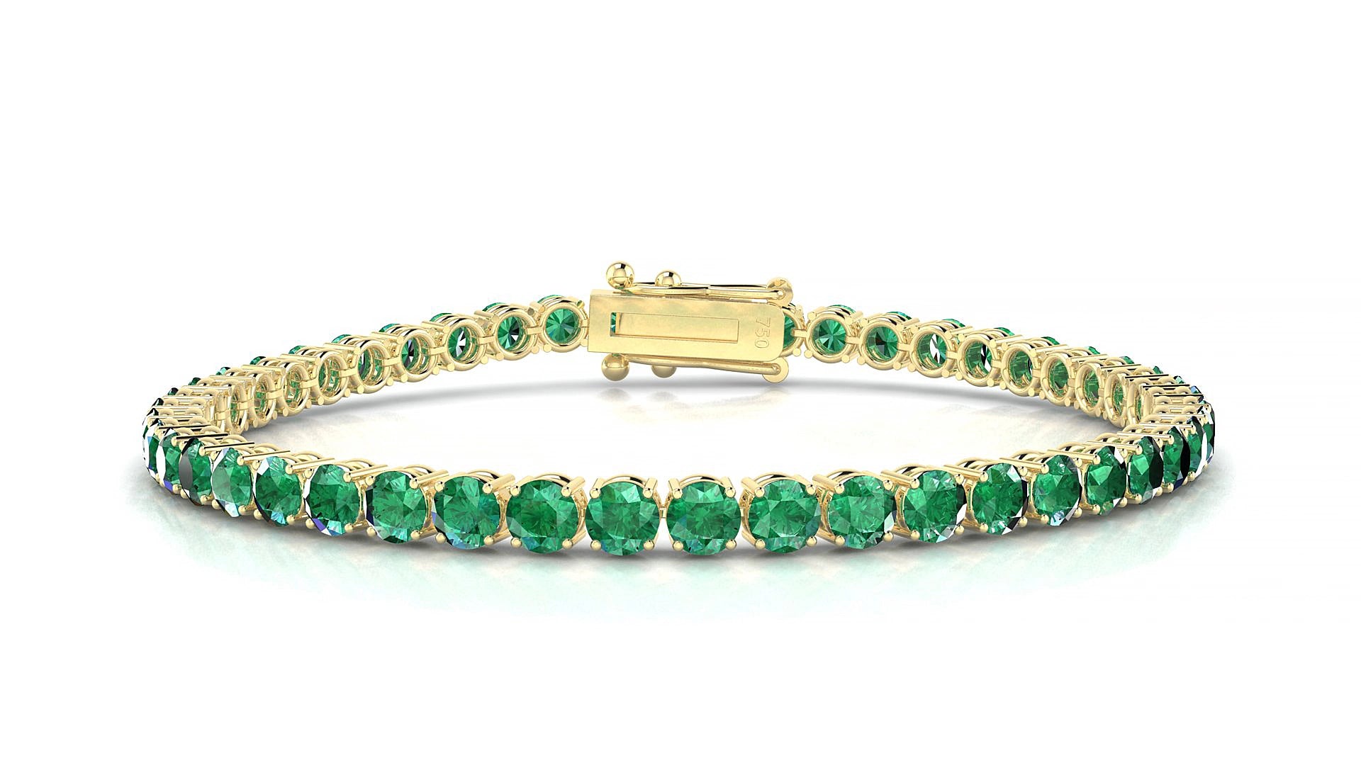 Capri | 18k Yellow Gold 3.4 mm Round Natural Emerald 18 cm Tennis Bracelet