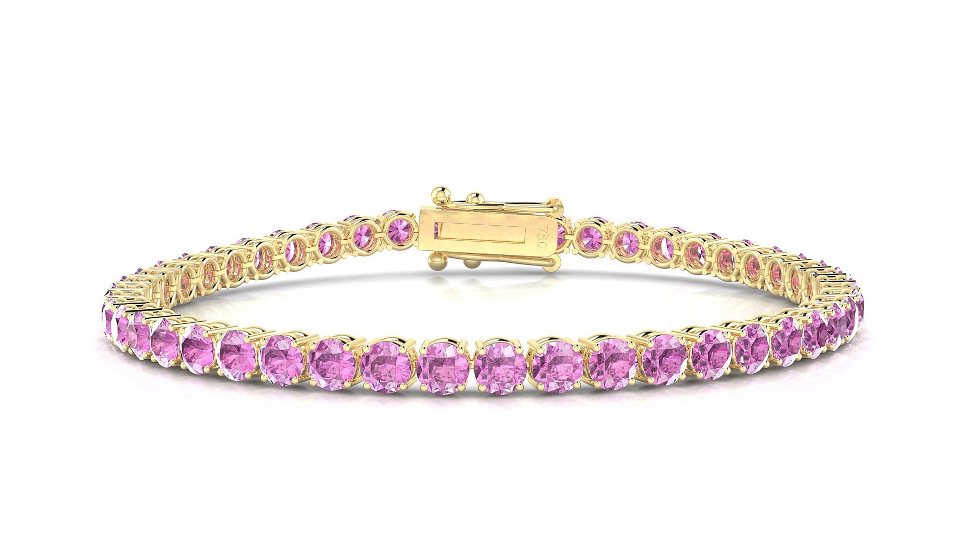 Capri | 18k Yellow Gold 3.4 mm Round Natural Pink Sapphire 18 cm Tennis Bracelet