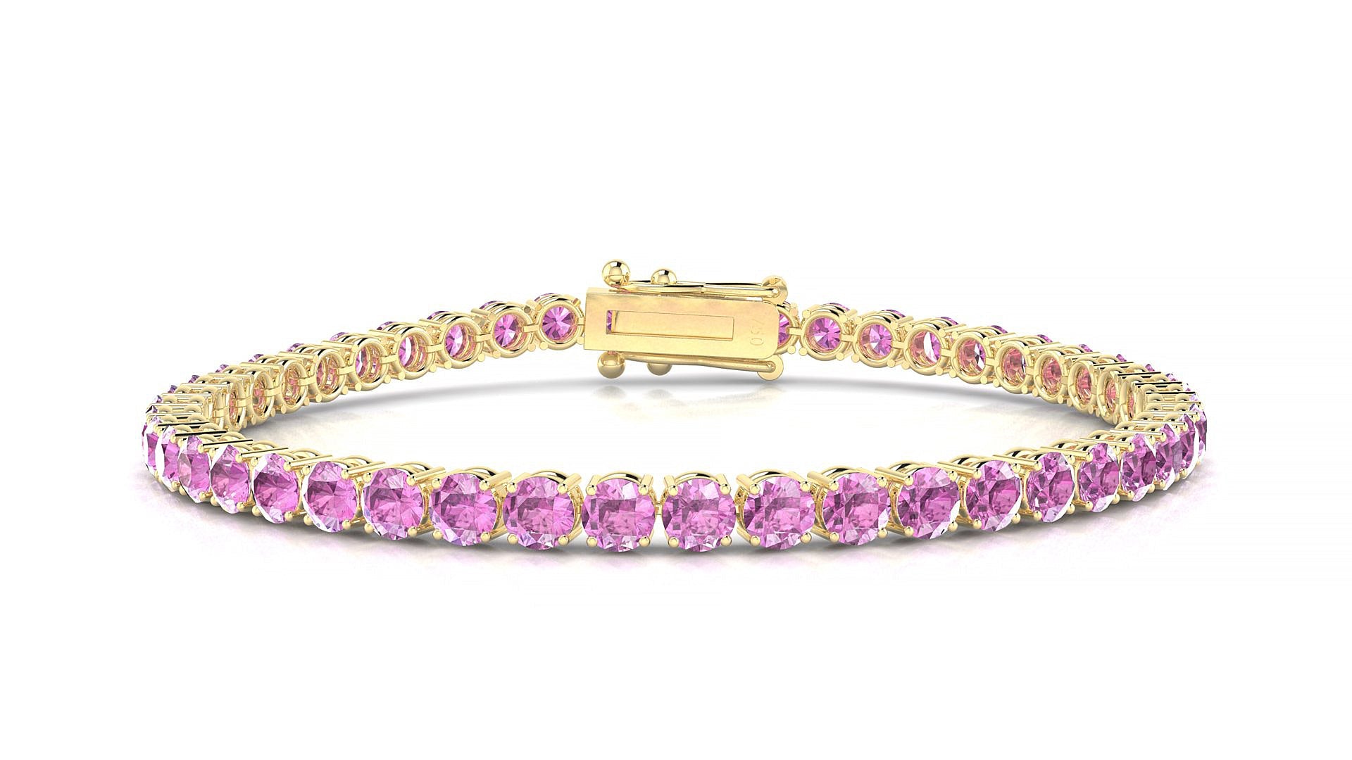 Capri | 18k Yellow Gold 3.4 mm Round Natural Pink Sapphire Tennis Bracelet