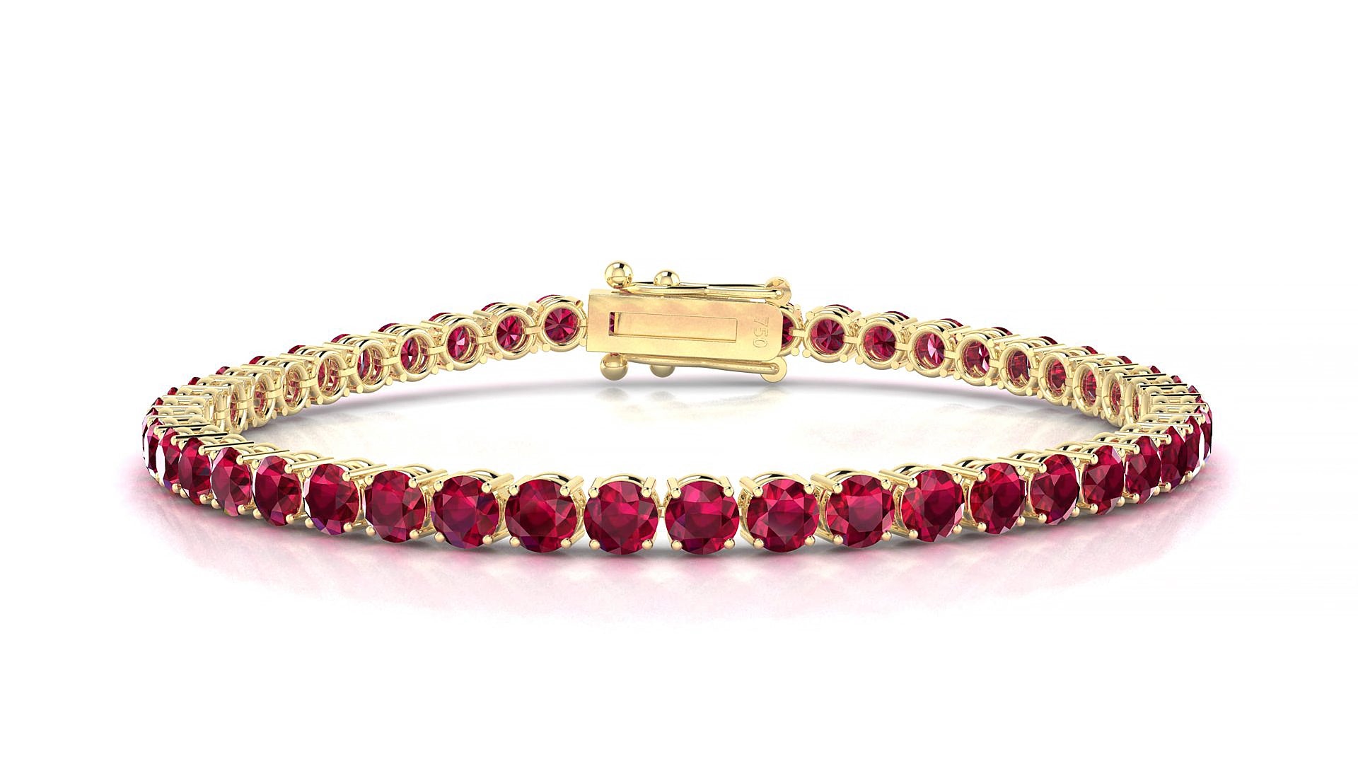 Capri | 18k Yellow Gold 3.4 mm Round Natural Ruby 15 cm Tennis Bracelet