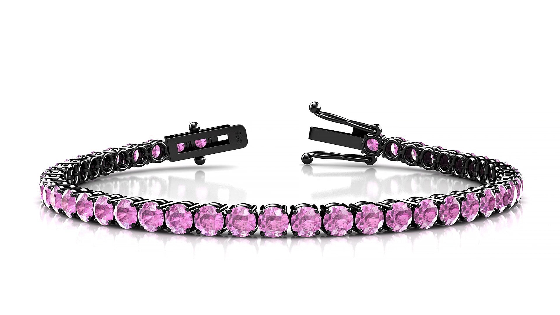 Capri | 18k Black Gold 3.4 mm Round Natural Pink Sapphire 16 cm Tennis Bracelet