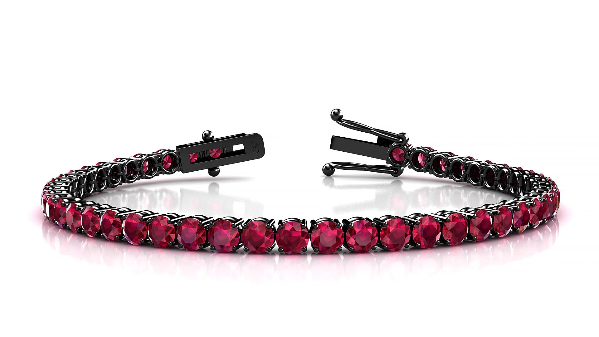 Capri | 18k Black Gold 3.4 mm Round Natural Ruby 20 cm Tennis Bracelet