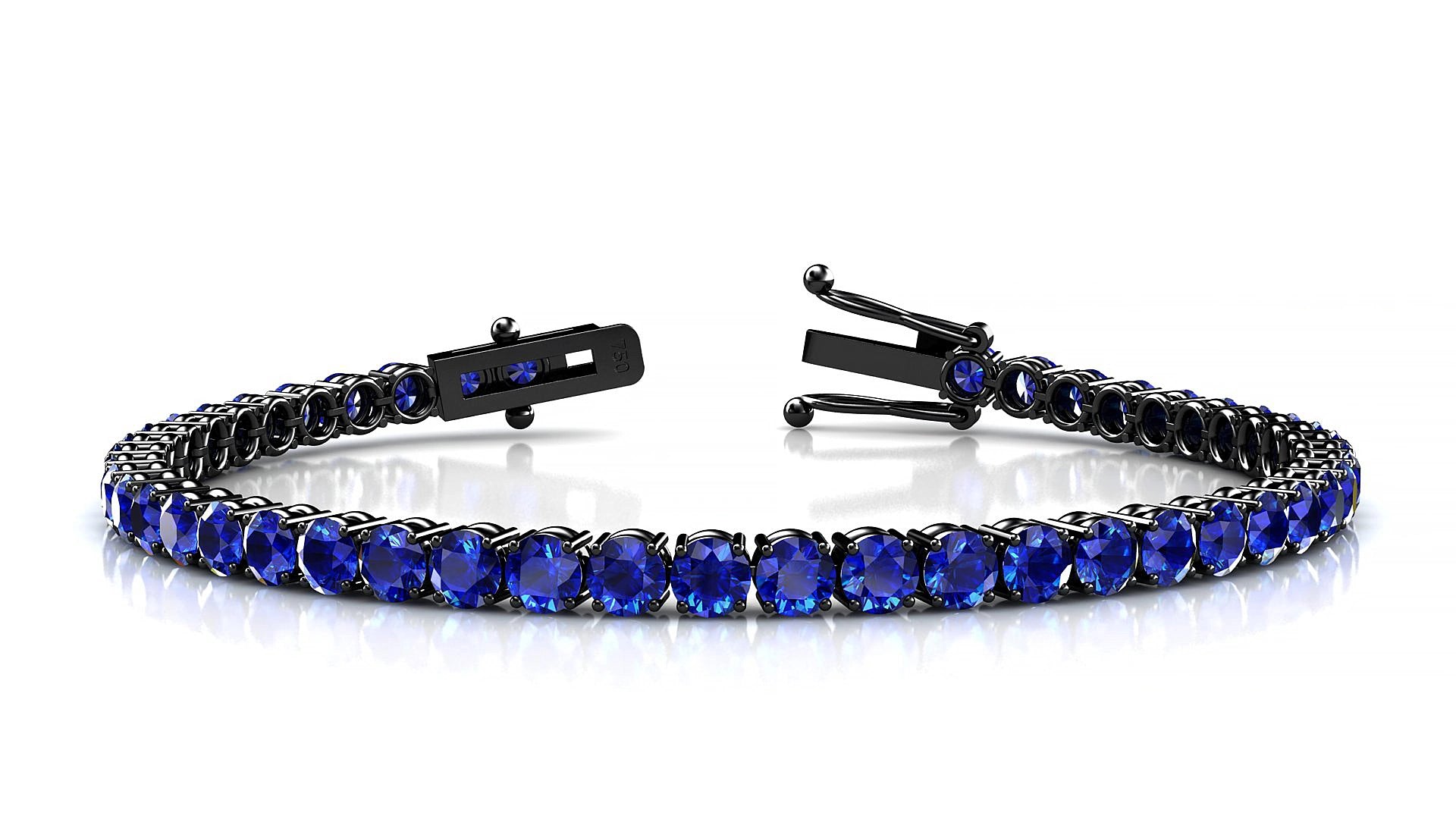 Capri | 18k Black Gold 3.4 mm Round Natural Sapphire 18 cm Tennis Bracelet