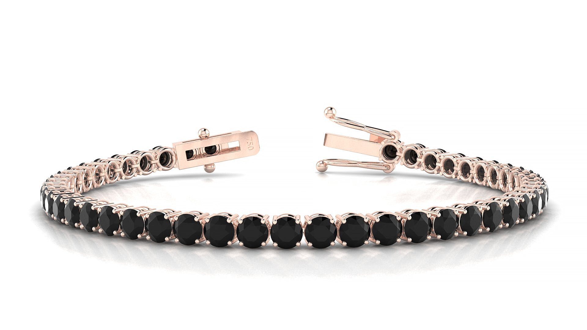 Capri | 18k Rose Gold 3.4 mm Round Natural Black Diamond Tennis Bracelet