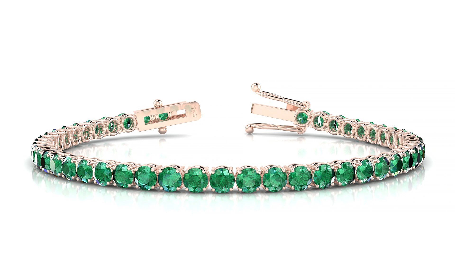 Capri | 18k Rose Gold 3.4 mm Round Natural Emerald 18 cm Tennis Bracelet