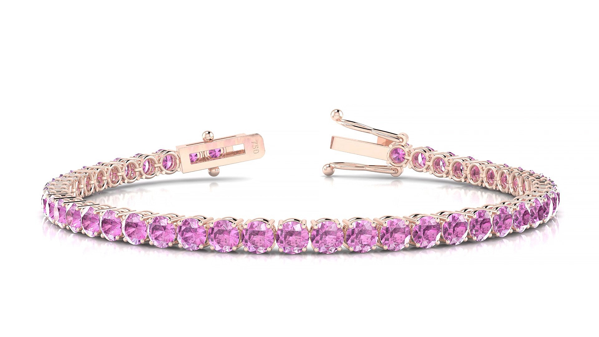 Capri | 18k Rose Gold 3.4 mm Round Natural Pink Sapphire 17 cm Tennis Bracelet