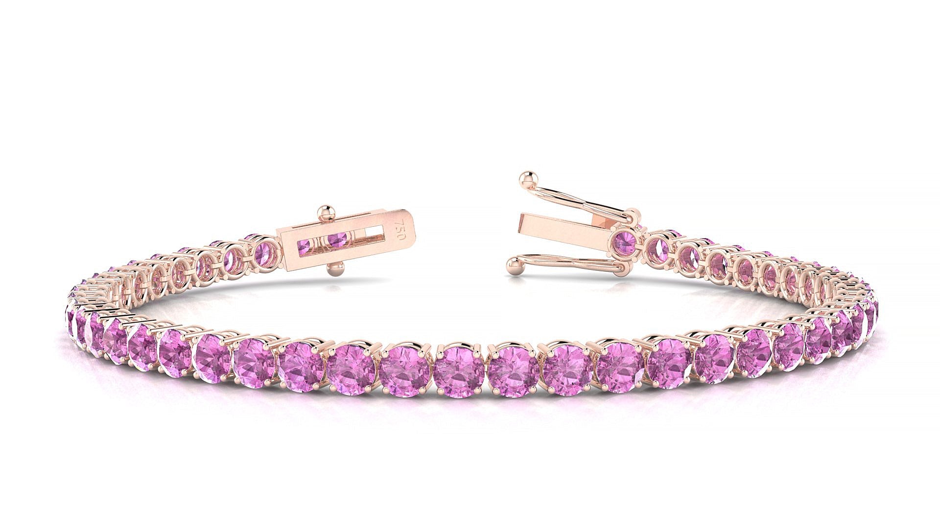 Capri | 18k Rose Gold 3.4 mm Round Natural Pink Sapphire Tennis Bracelet