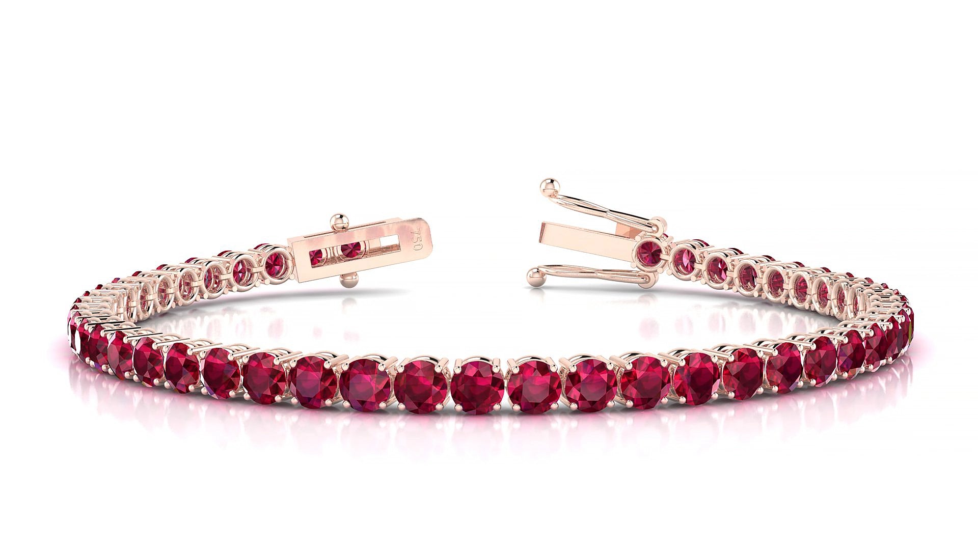 Capri | 18k Rose Gold 3.4 mm Round Natural Ruby 15 cm Tennis Bracelet